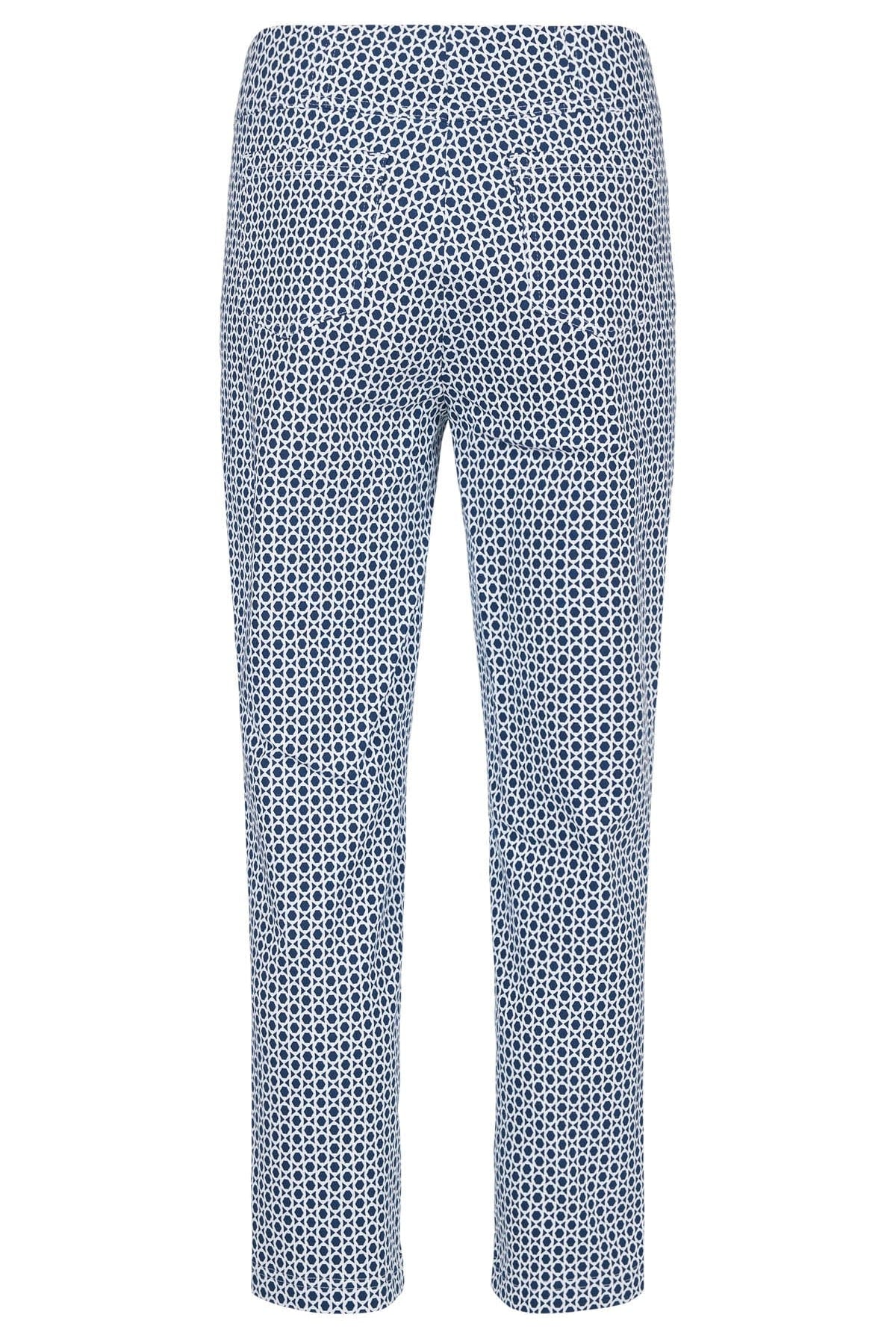 Robell Bella 09 Geo Print Ankle Grazer Trousers - Navy