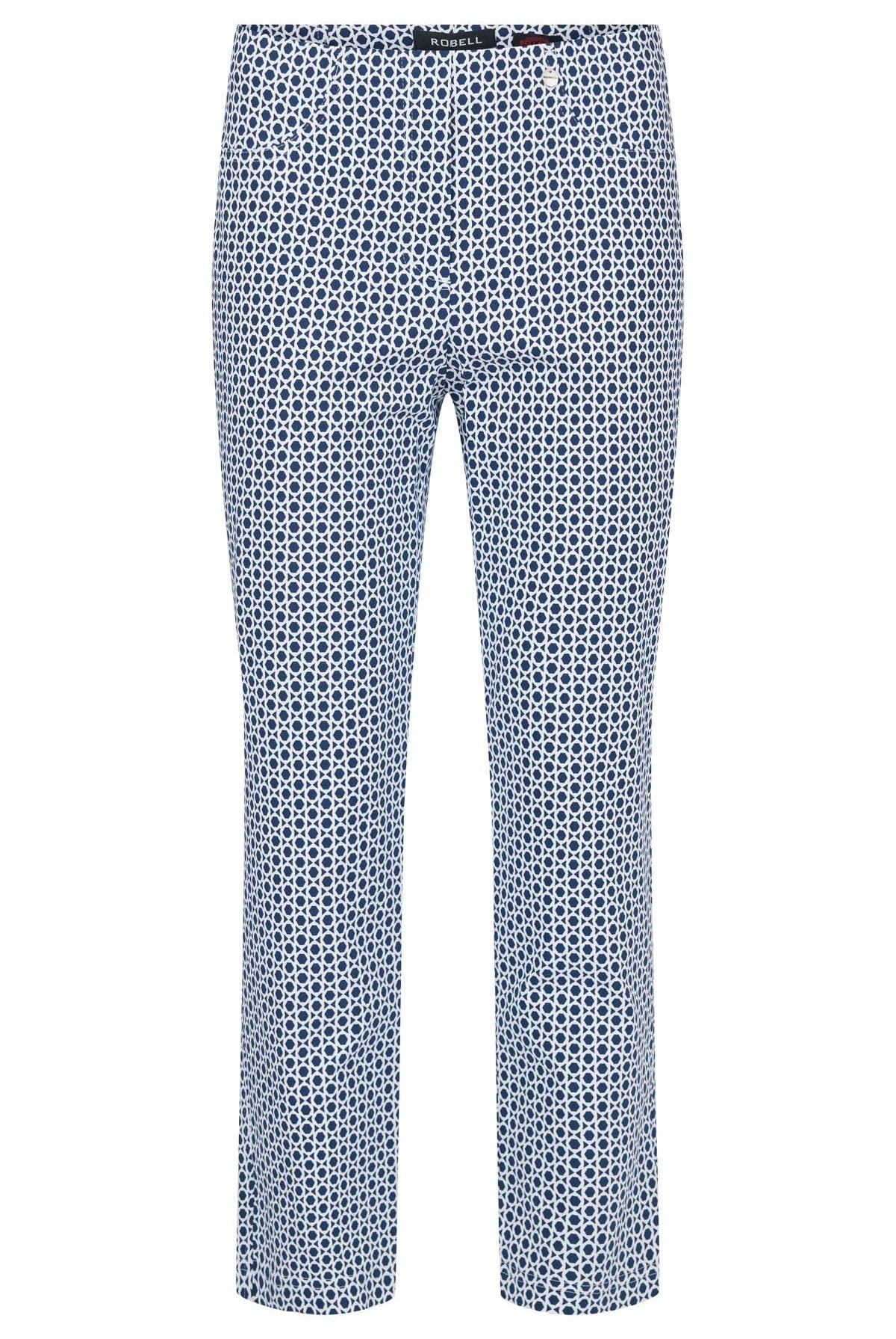 Robell Bella 09 Geo Print Ankle Grazer Trousers - Navy