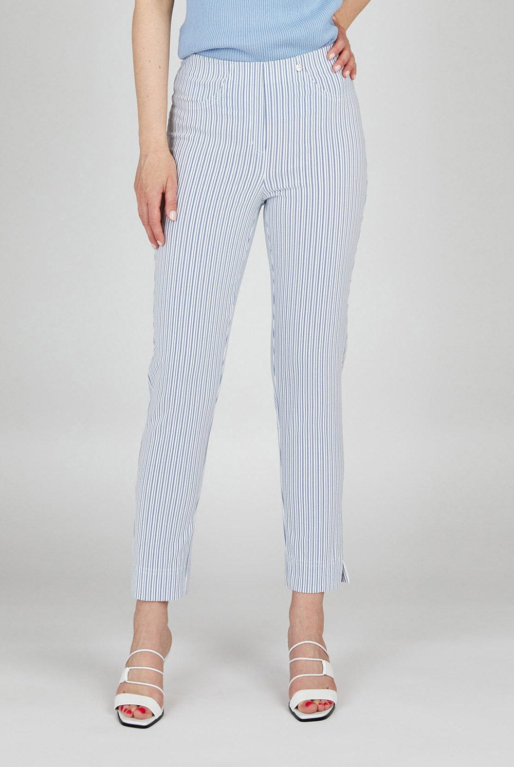 Robell Bella 09 Seersucker Stripe Ankle Grazer Trousers - Liberty Blue