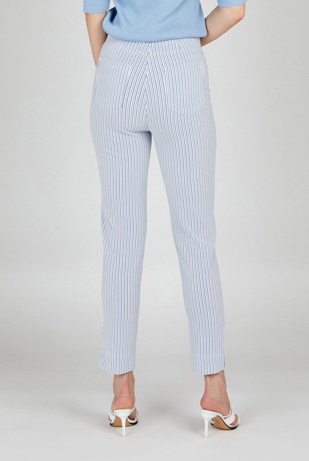 Robell Bella 09 Seersucker Stripe Ankle Grazer Trousers - Liberty Blue