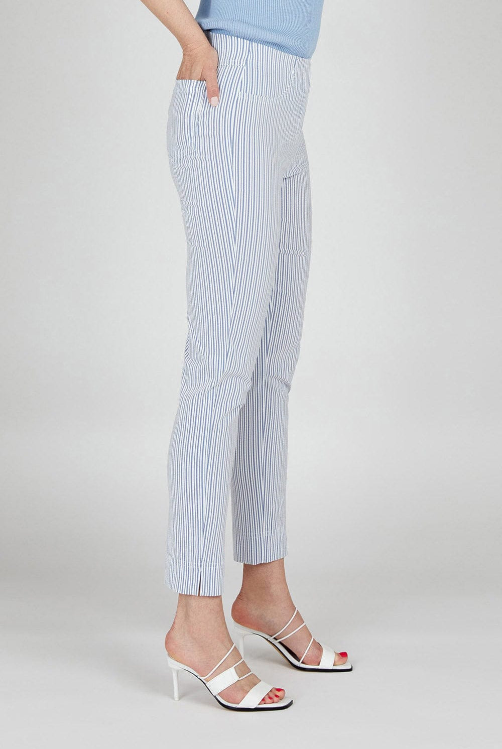 Robell Bella 09 Seersucker Stripe Ankle Grazer Trousers - Liberty Blue