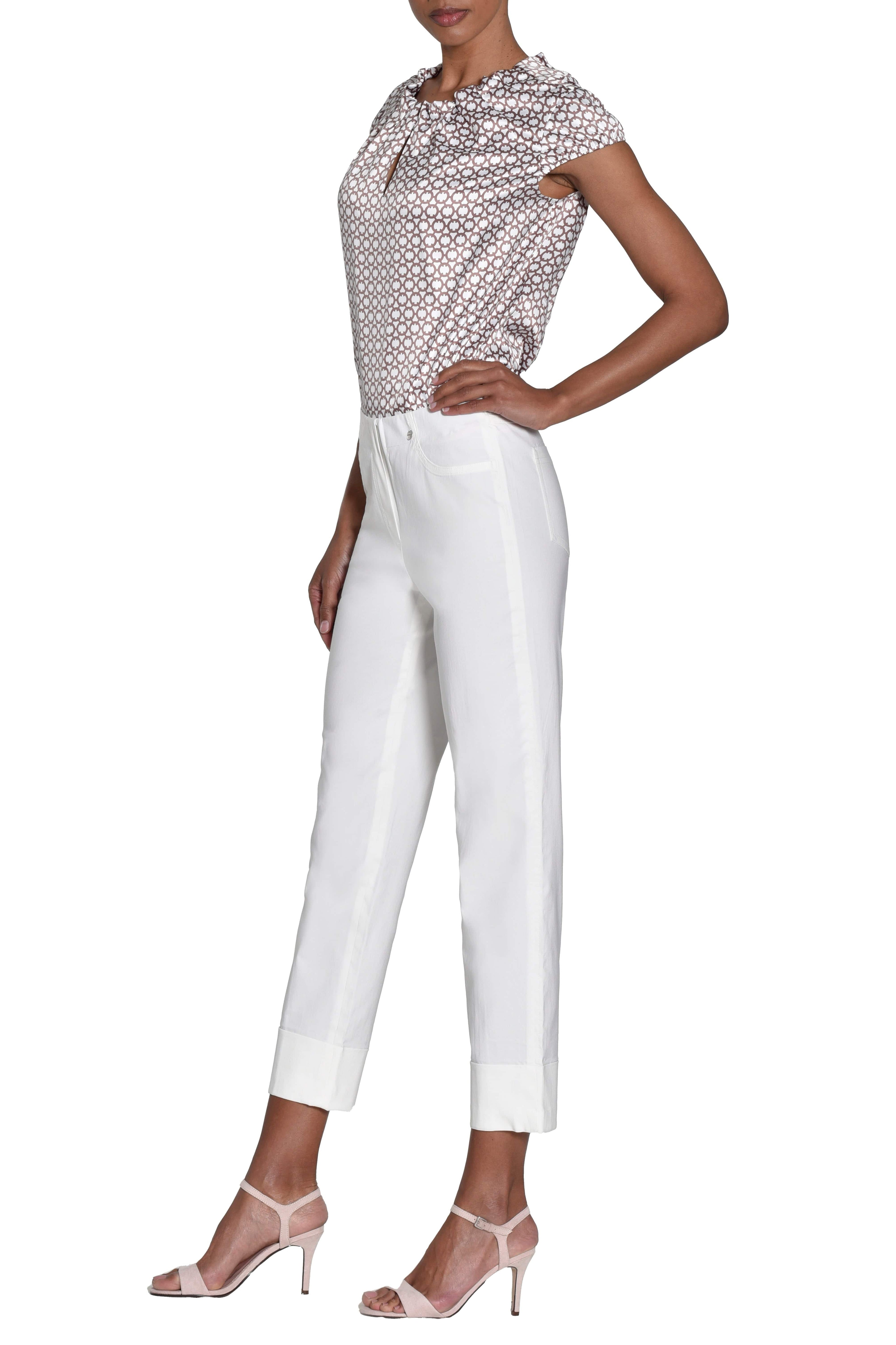 Robell Bella 09 Slim Ankle Grazer Trousers - Cream