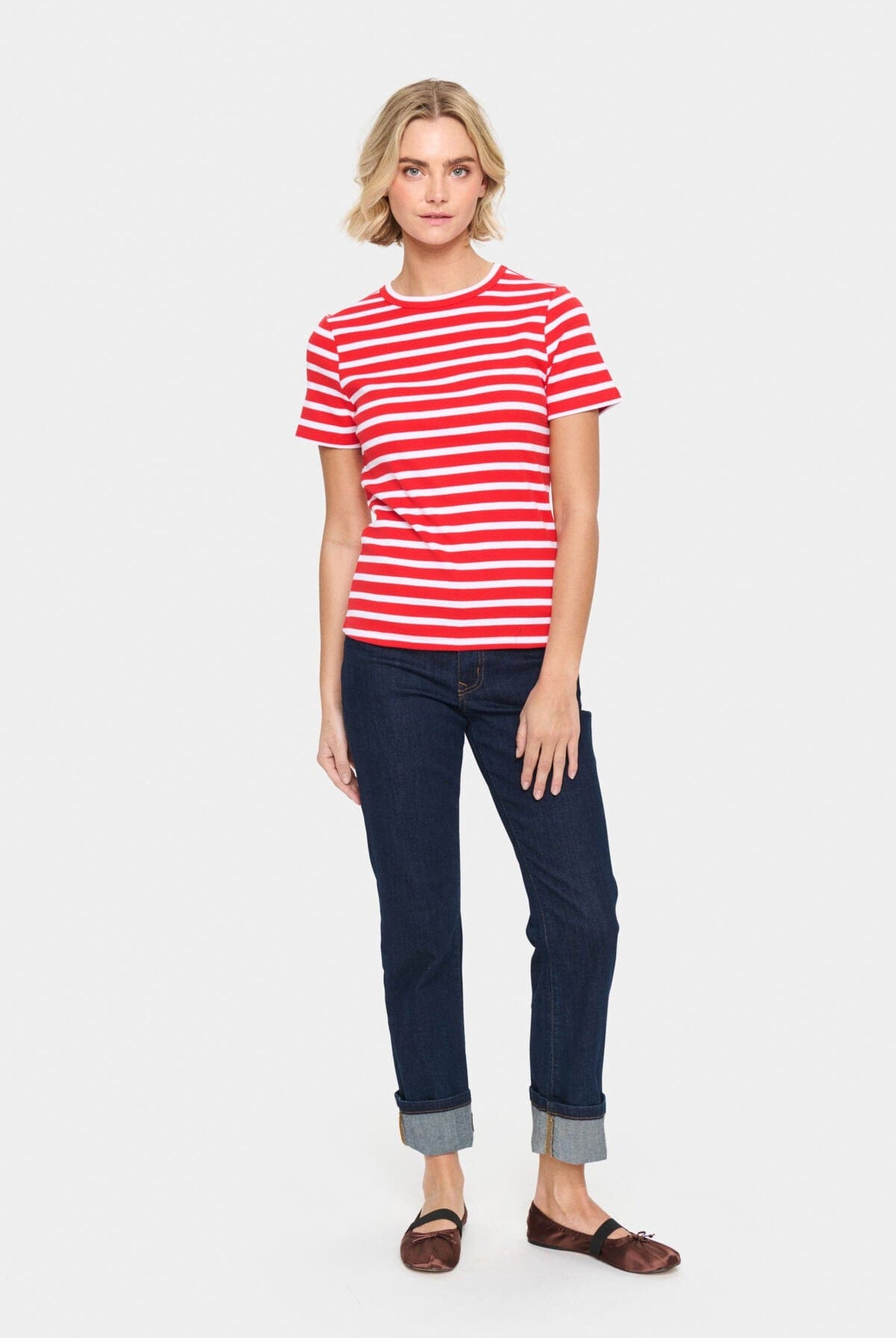 Saint Tropez Aster Stripe T-Shirt - Flame White Stripe