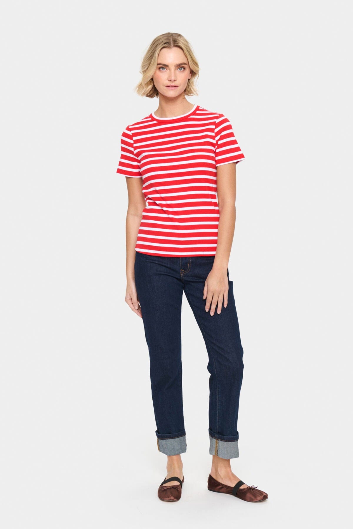 Saint Tropez Aster Stripe T-Shirt - Flame White Stripe
