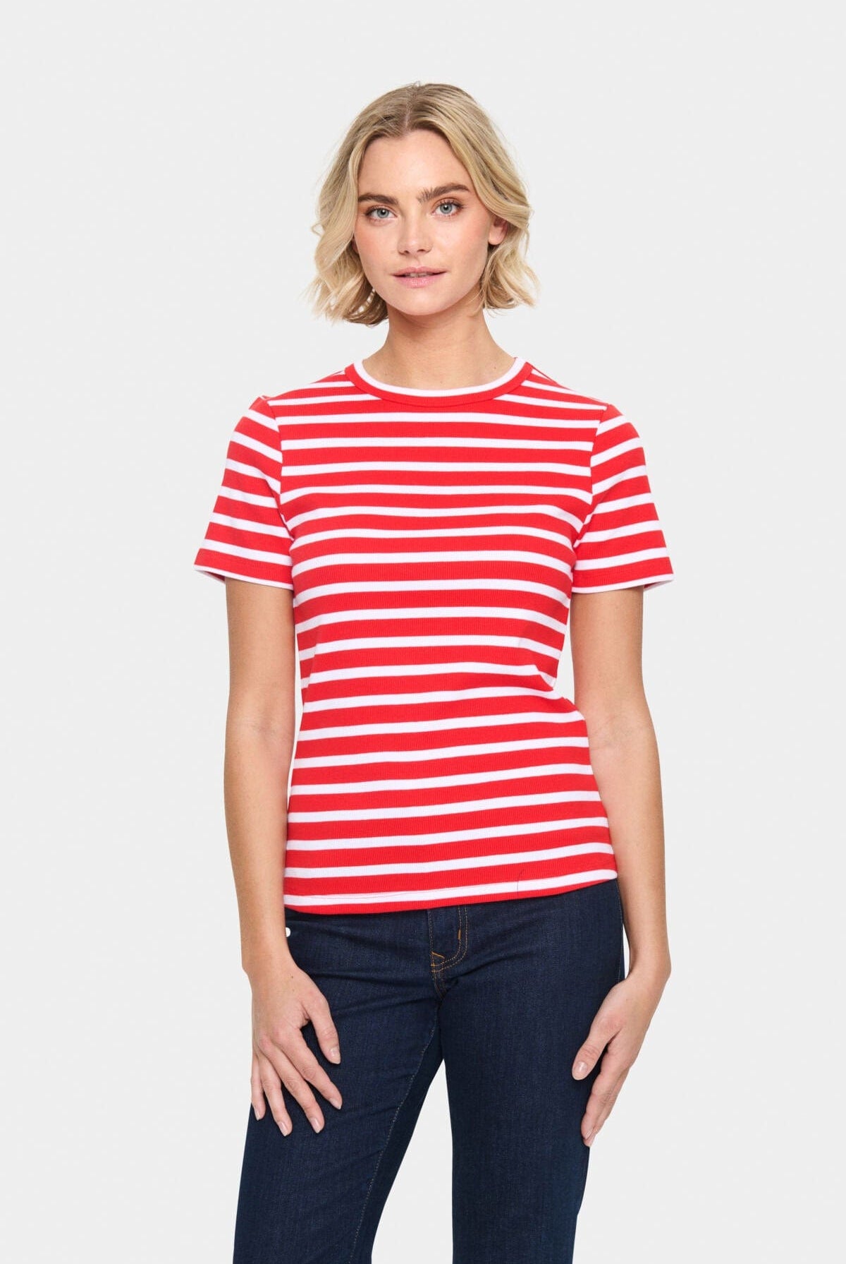 Saint Tropez Aster Stripe T-Shirt - Flame White Stripe