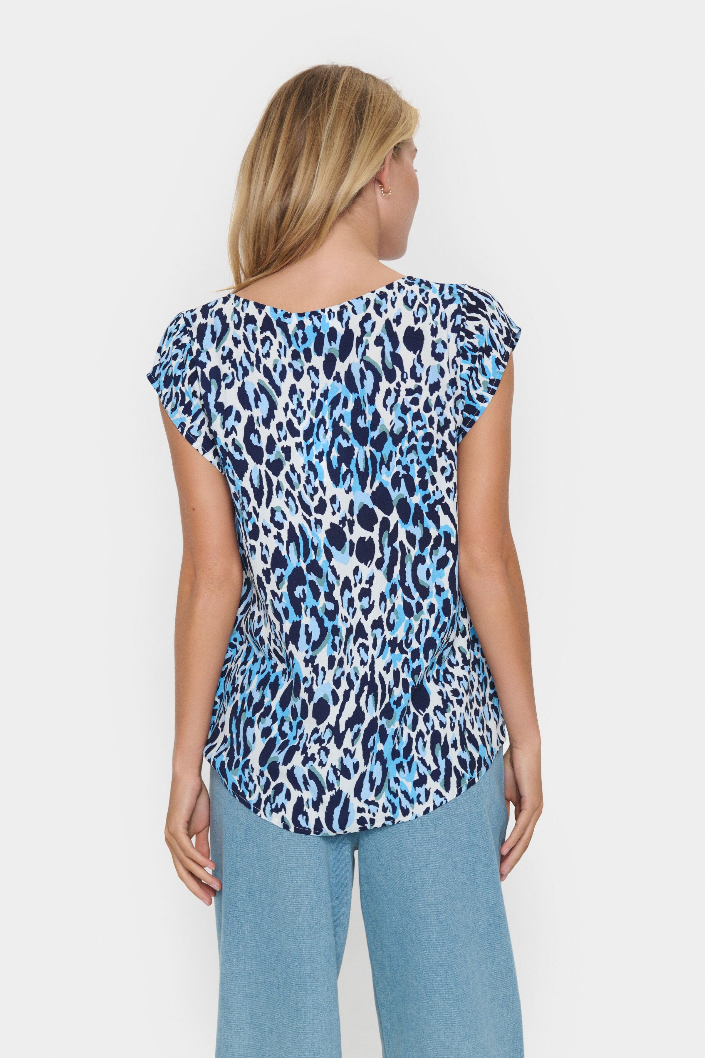 Saint Tropez Blanca Adele Short Sleeve Blouse - Baby's Breath Blue Animal