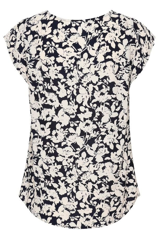 Saint Tropez Blanca Adele Short Sleeve Blouse - Night Sky Porcelain Blooms