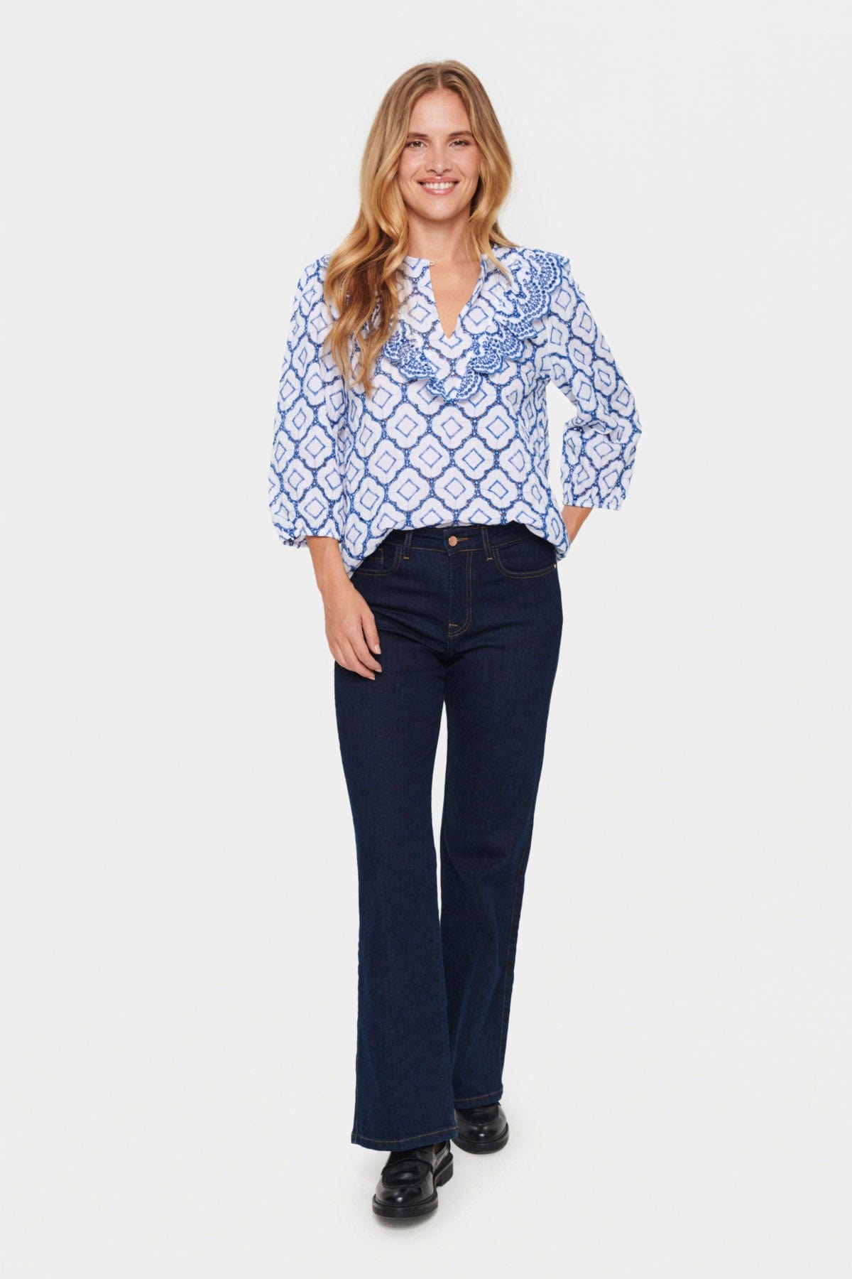 Saint Tropez Ceze Broderie Anglaise Blouse - Dutch Blue/White