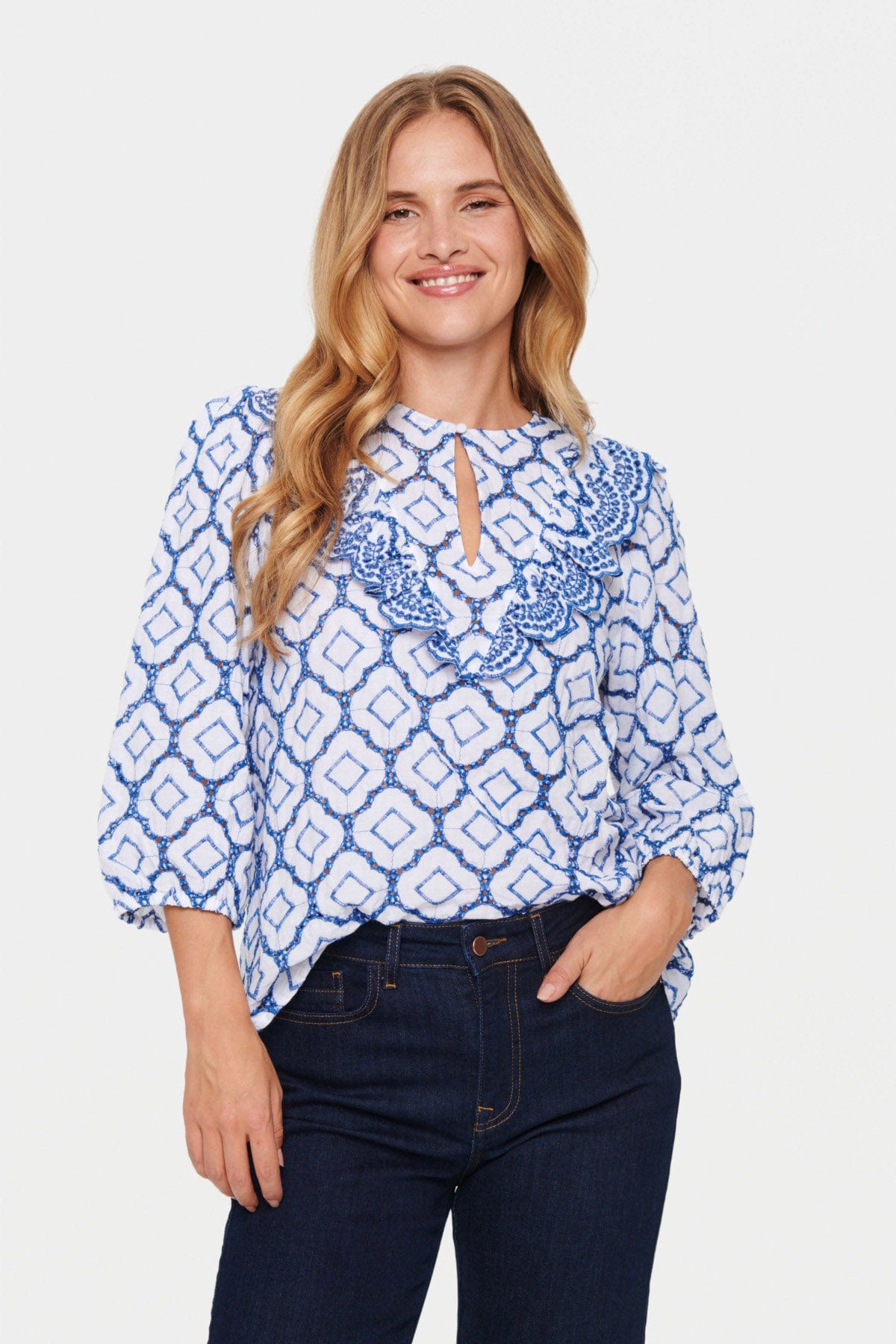 Saint Tropez Ceze Broderie Anglaise Blouse - Dutch Blue/White