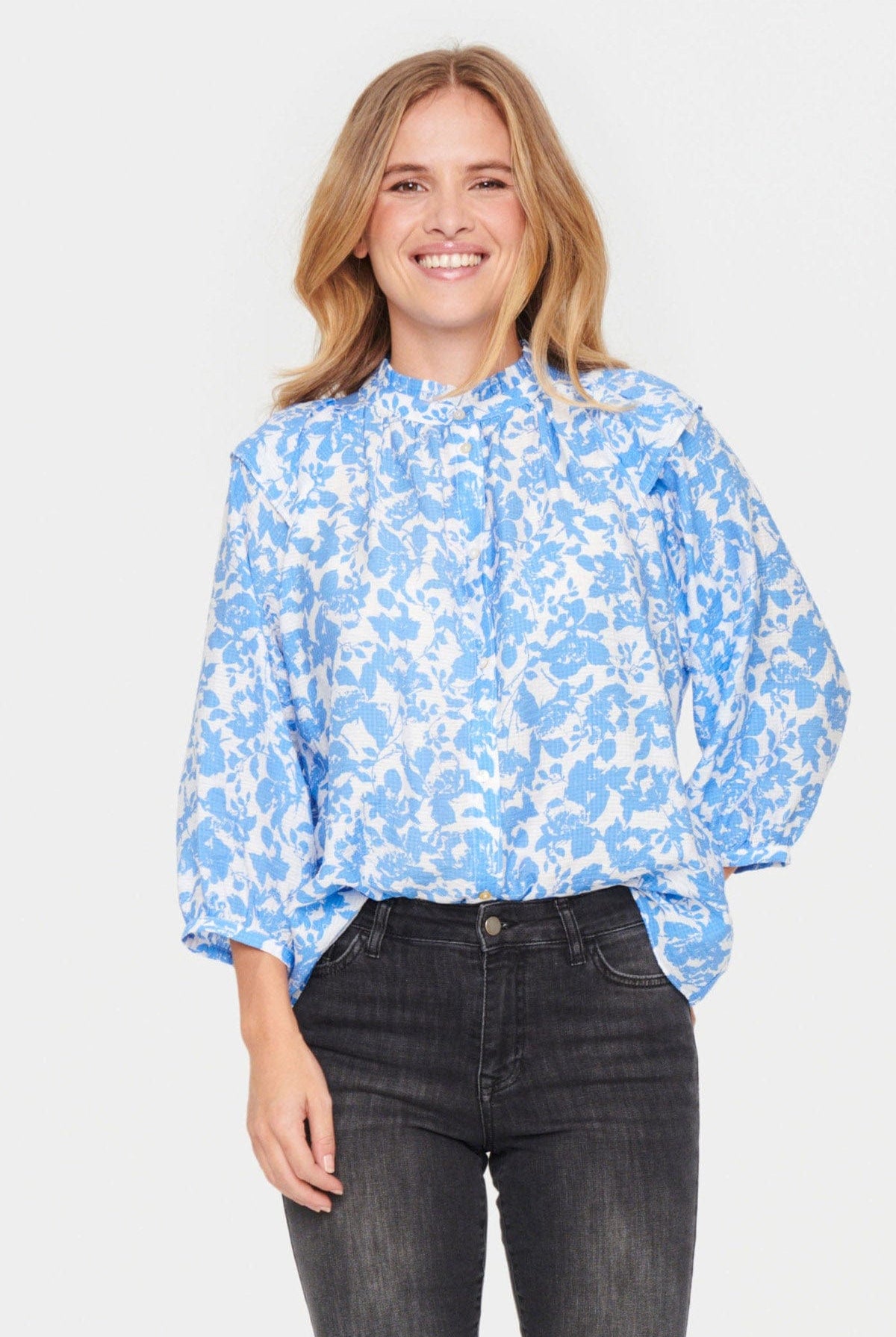 Saint Tropez Daphne Printed Blouse - Ultramarine Porcelain Blooms