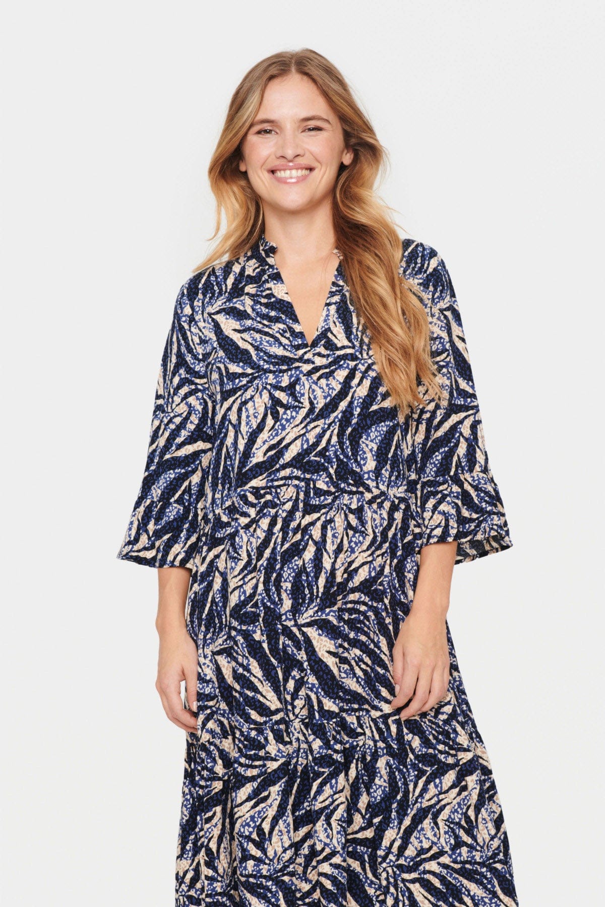 Saint Tropez Eda Printed Dress - Black Zebra Leaves