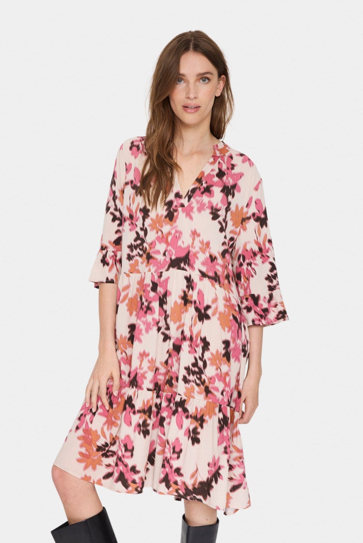 Saint Tropez Eda Printed Dress - Gray Chateau Blooms