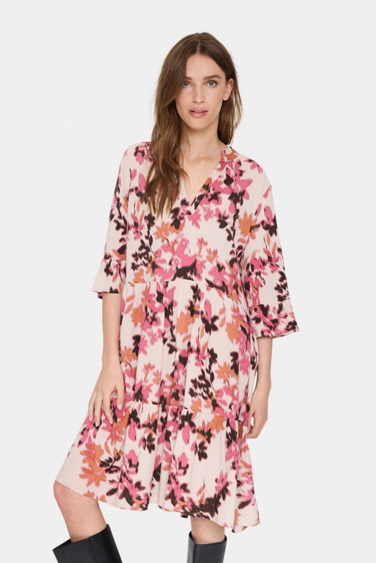 Saint Tropez Eda Printed Dress - Gray Chateau Blooms