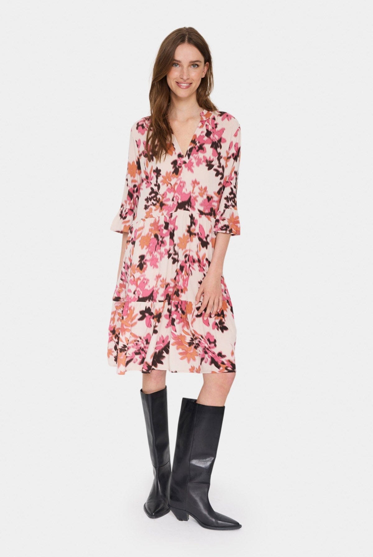 Saint Tropez Eda Printed Dress - Gray Chateau Blooms