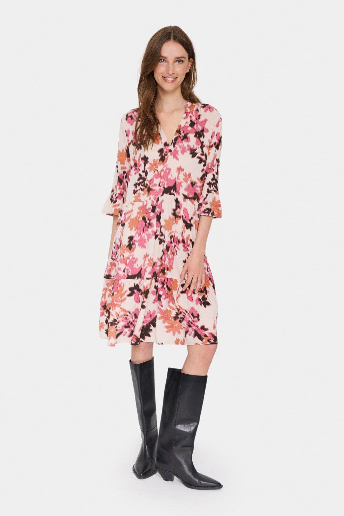 Saint Tropez Eda Printed Dress - Gray Chateau Blooms