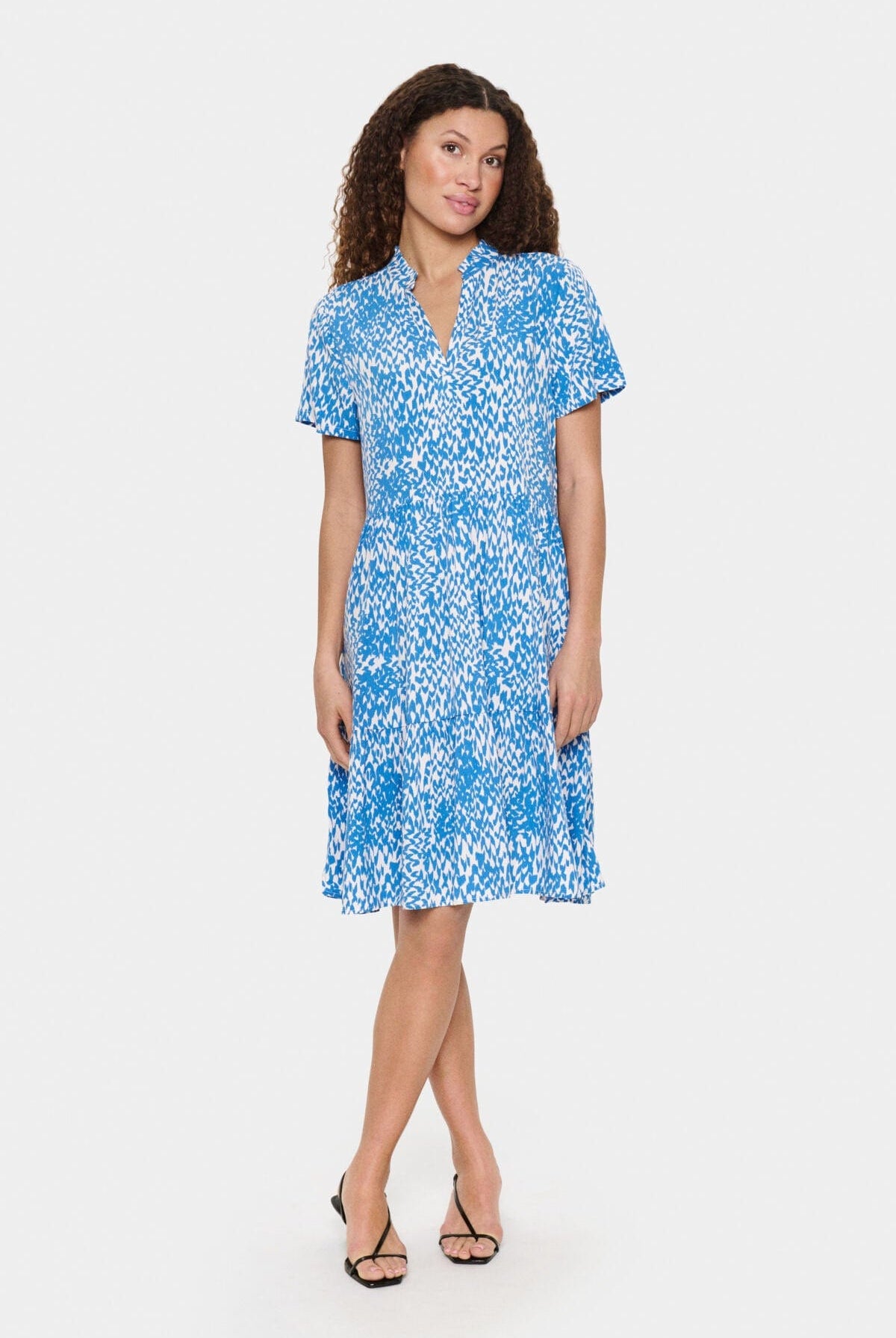 Saint Tropez Eda Printed Short Sleeve Dress - Campanula Soft Zigzag