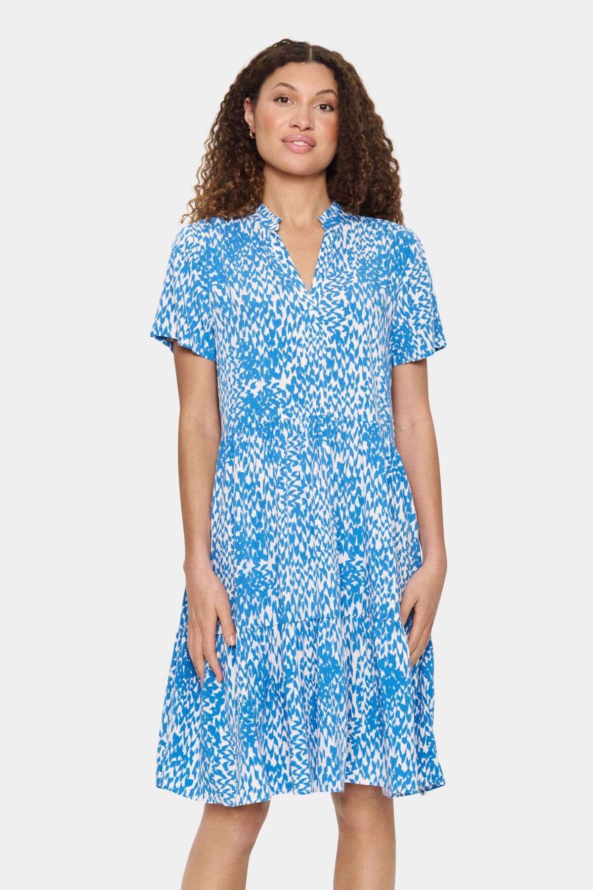 Saint Tropez Eda Printed Short Sleeve Dress - Campanula Soft Zigzag