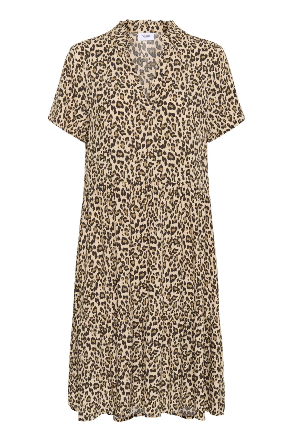 Saint Tropez Eda Printed Short Sleeve Dress - Creme Leopard Strokes