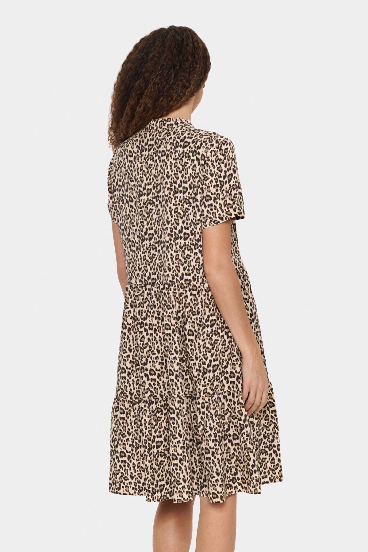 Saint Tropez Eda Printed Short Sleeve Dress - Creme Leopard Strokes