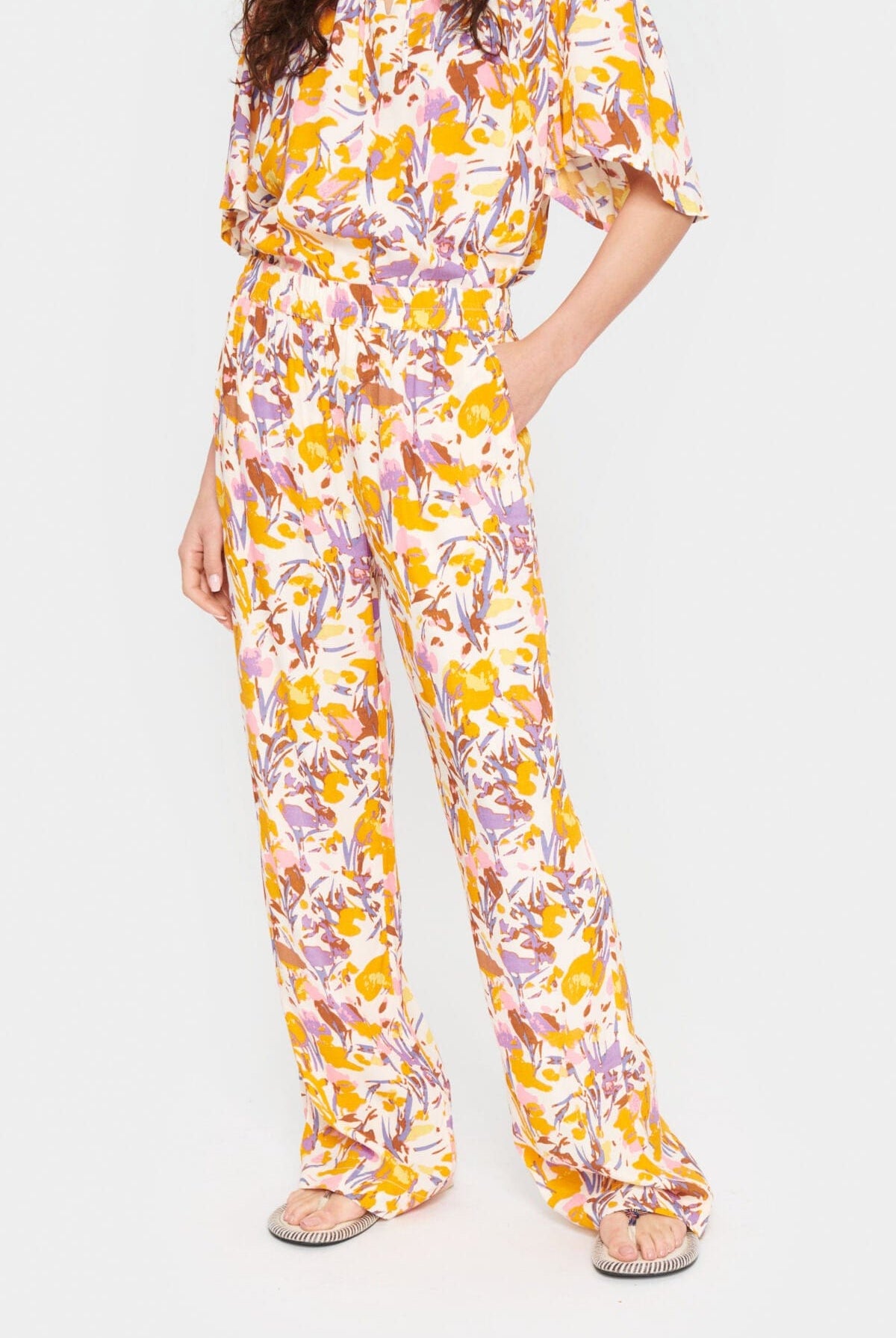 Saint Tropez Eiko Elasticated Waist Trousers - Ice Flower Art