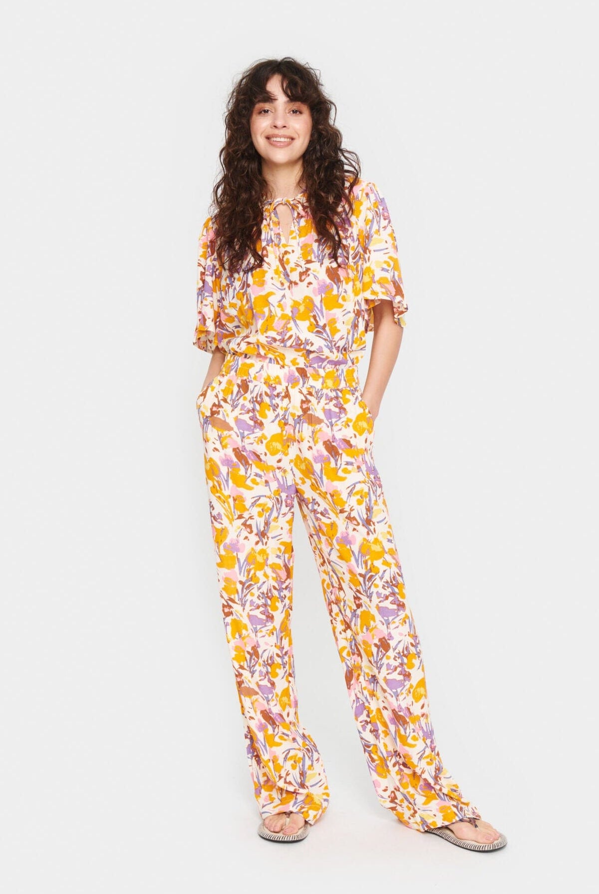 Saint Tropez Eiko Elasticated Waist Trousers - Ice Flower Art