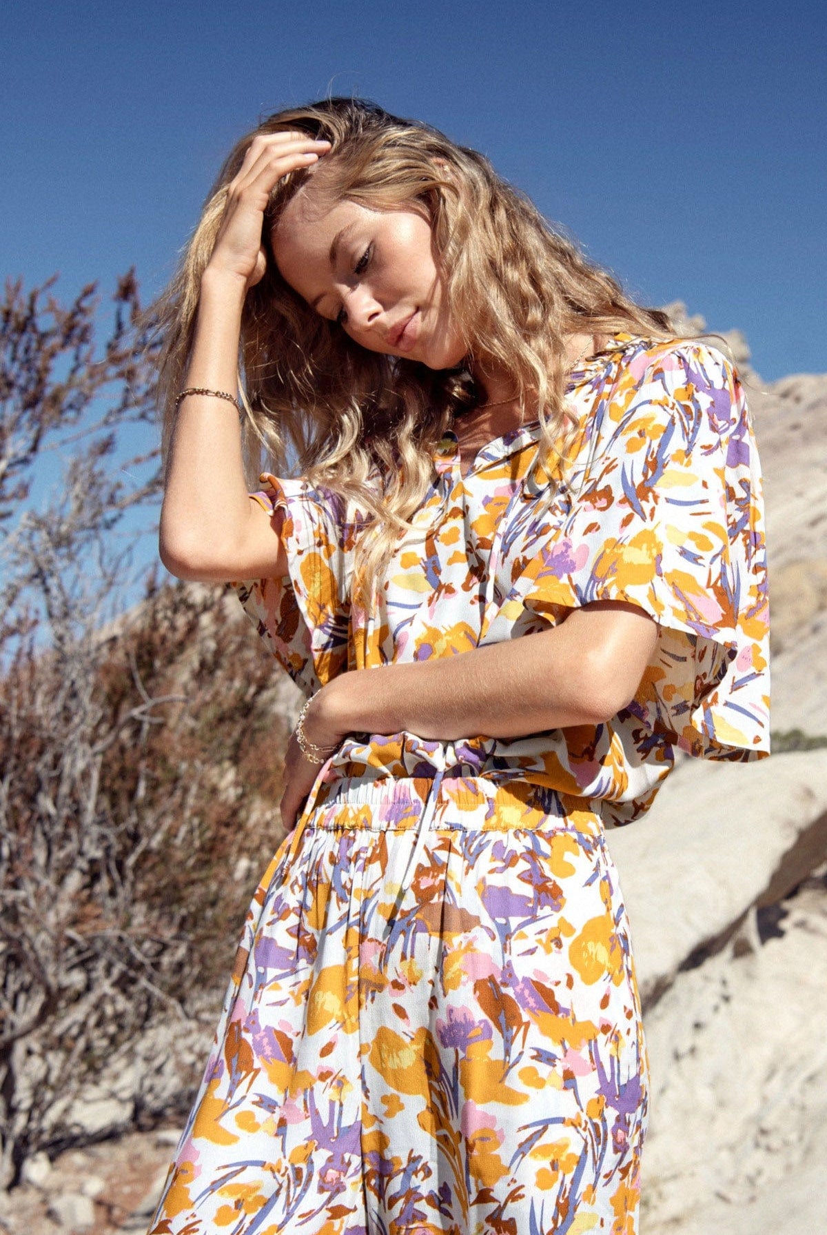 Saint Tropez Eiko Short Sleeve Blouse - Ice Flower Art