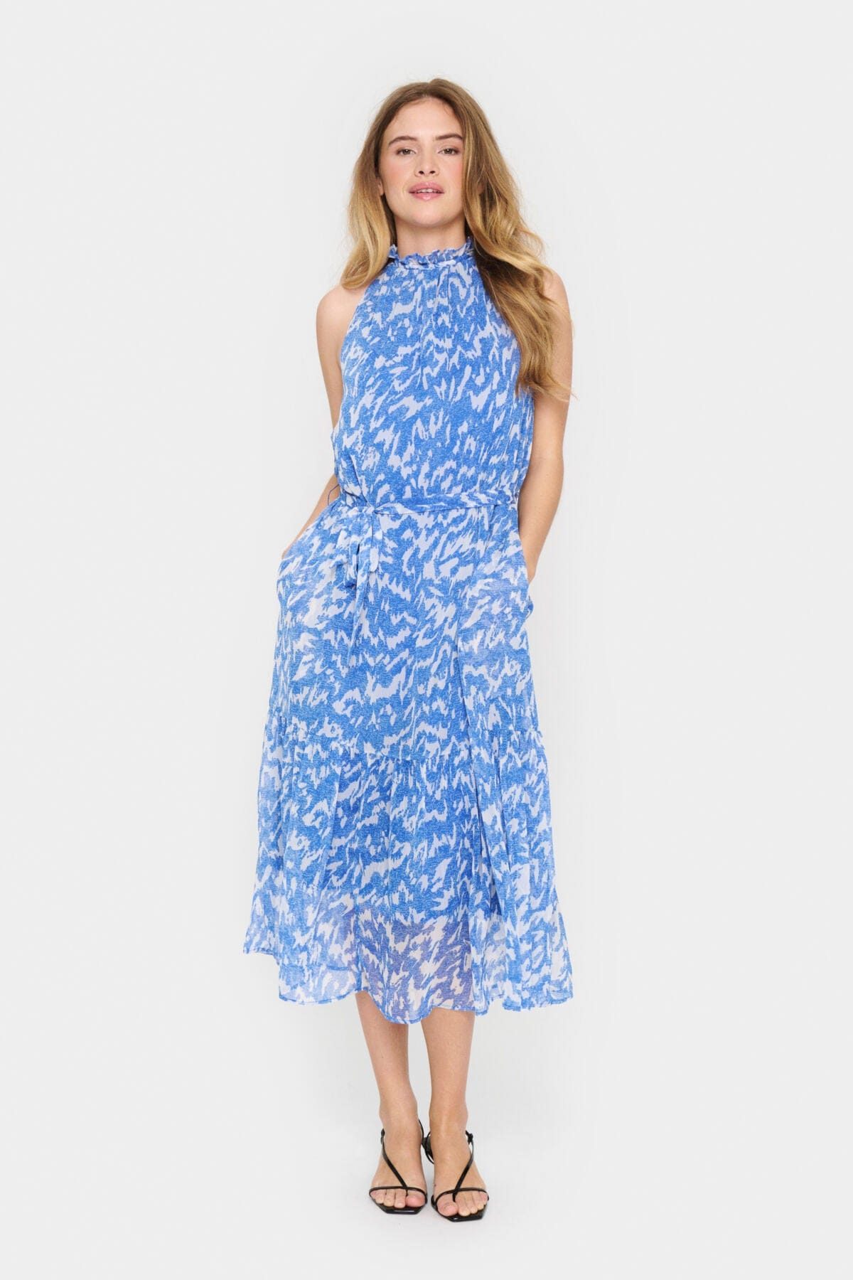 Saint Tropez Elfa Halter Neck Dress - Surf Blue Nature Strokes
