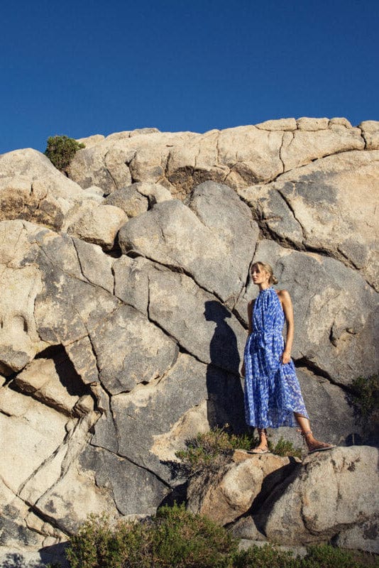 Saint Tropez Elfa Halter Neck Dress - Surf Blue Nature Strokes