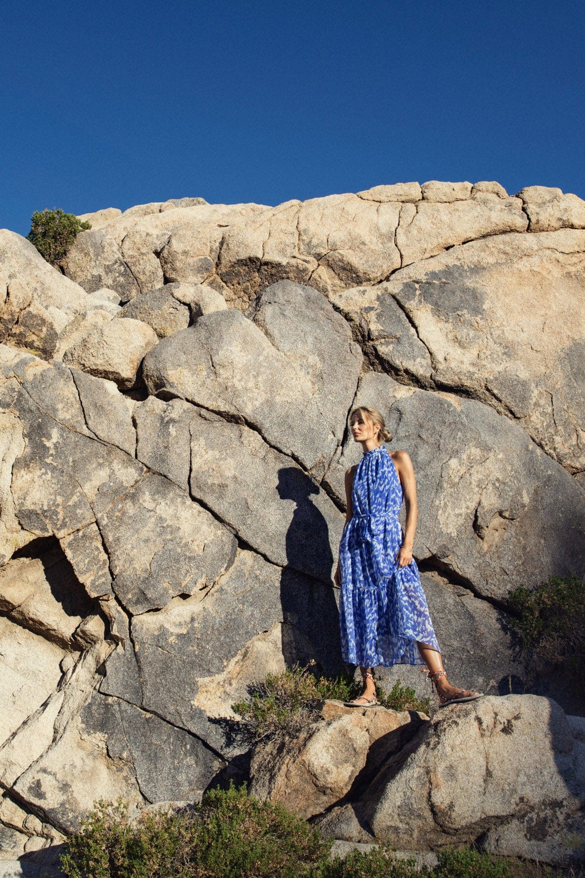 Saint Tropez Elfa Halter Neck Dress - Surf Blue Nature Strokes