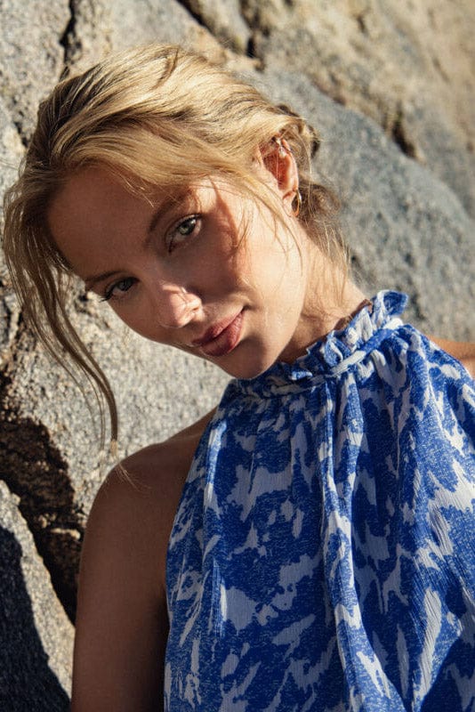 Saint Tropez Elfa Halter Neck Dress - Surf Blue Nature Strokes