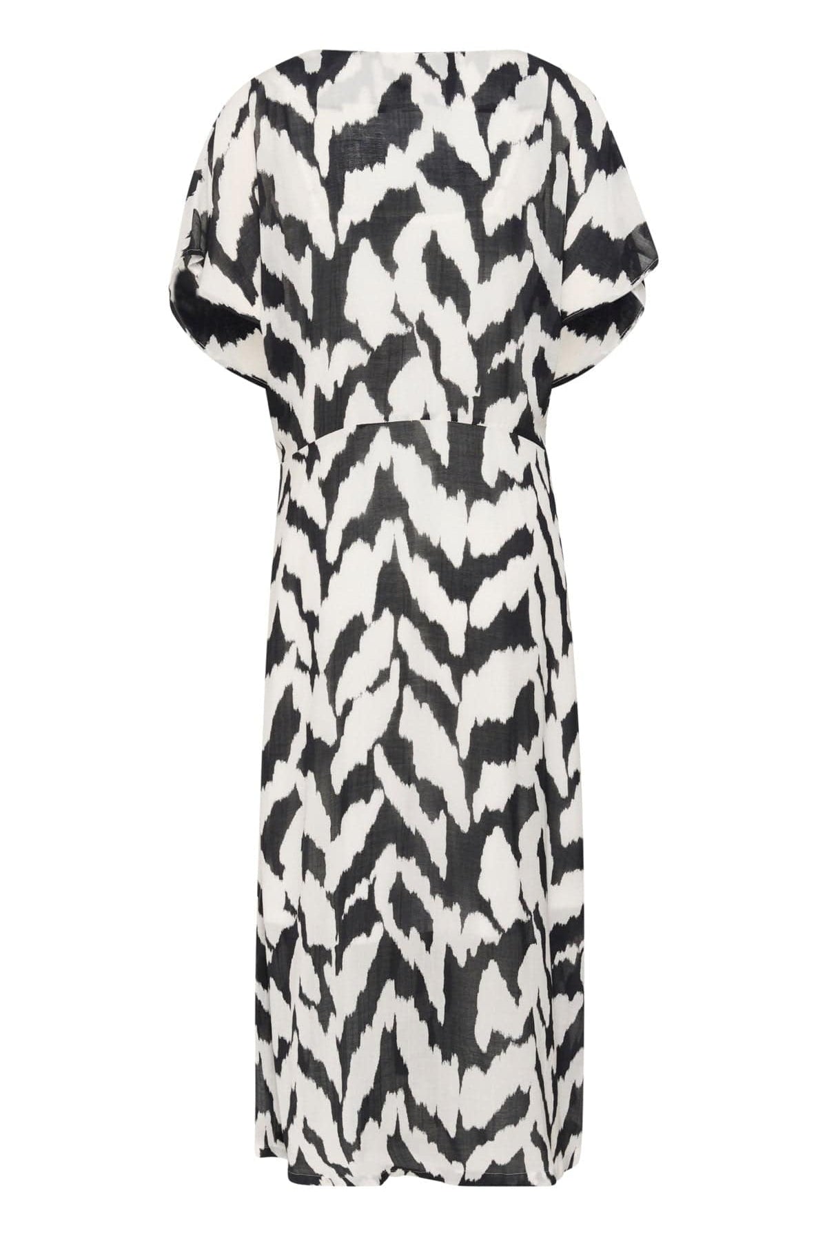 Saint Tropez Eya Tie Detail Midi Dress - Black Monochrome Strokes