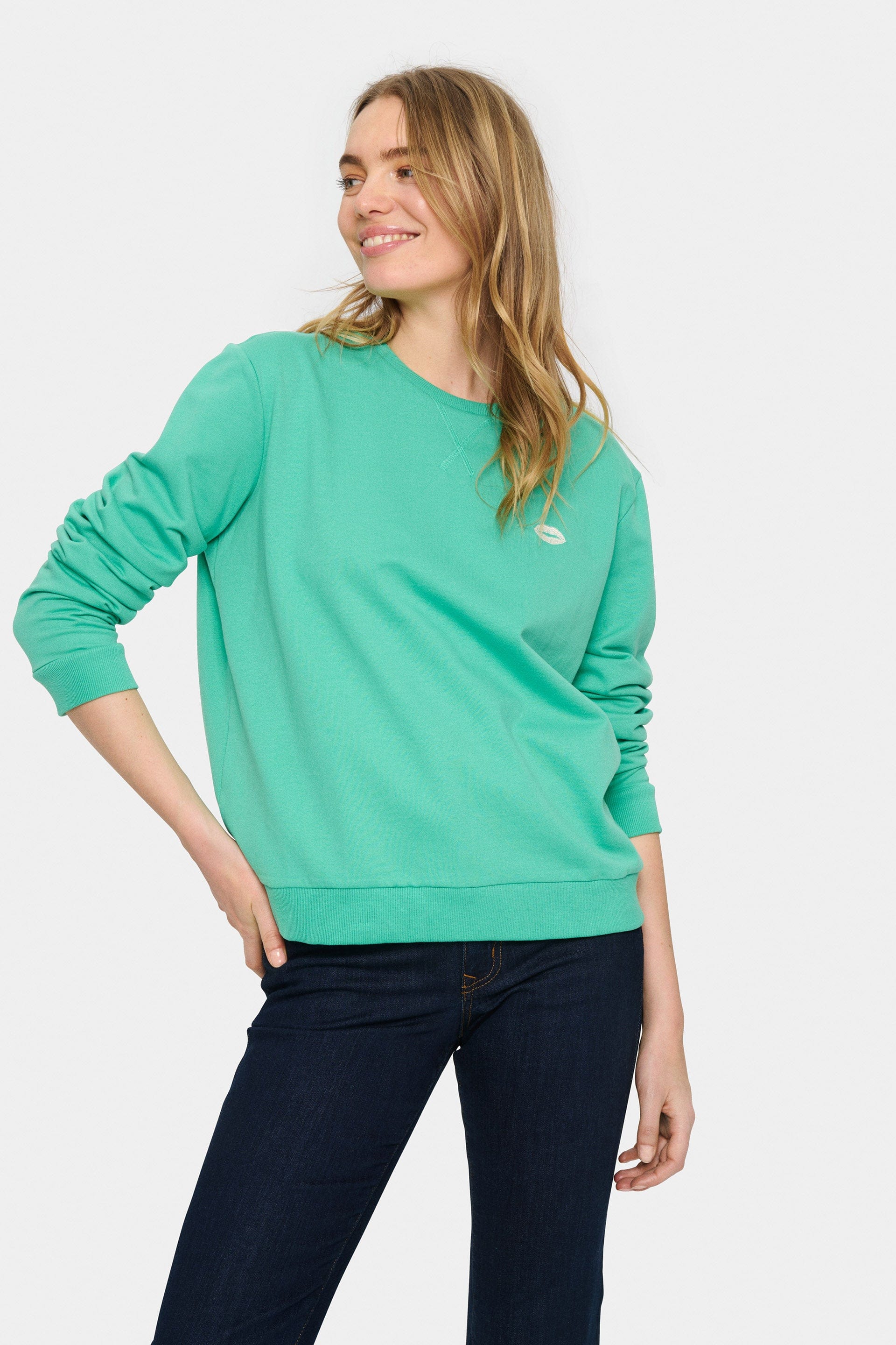 Saint Tropez Fanile Embroidered Detail Sweatshirt - Gumdrop Green