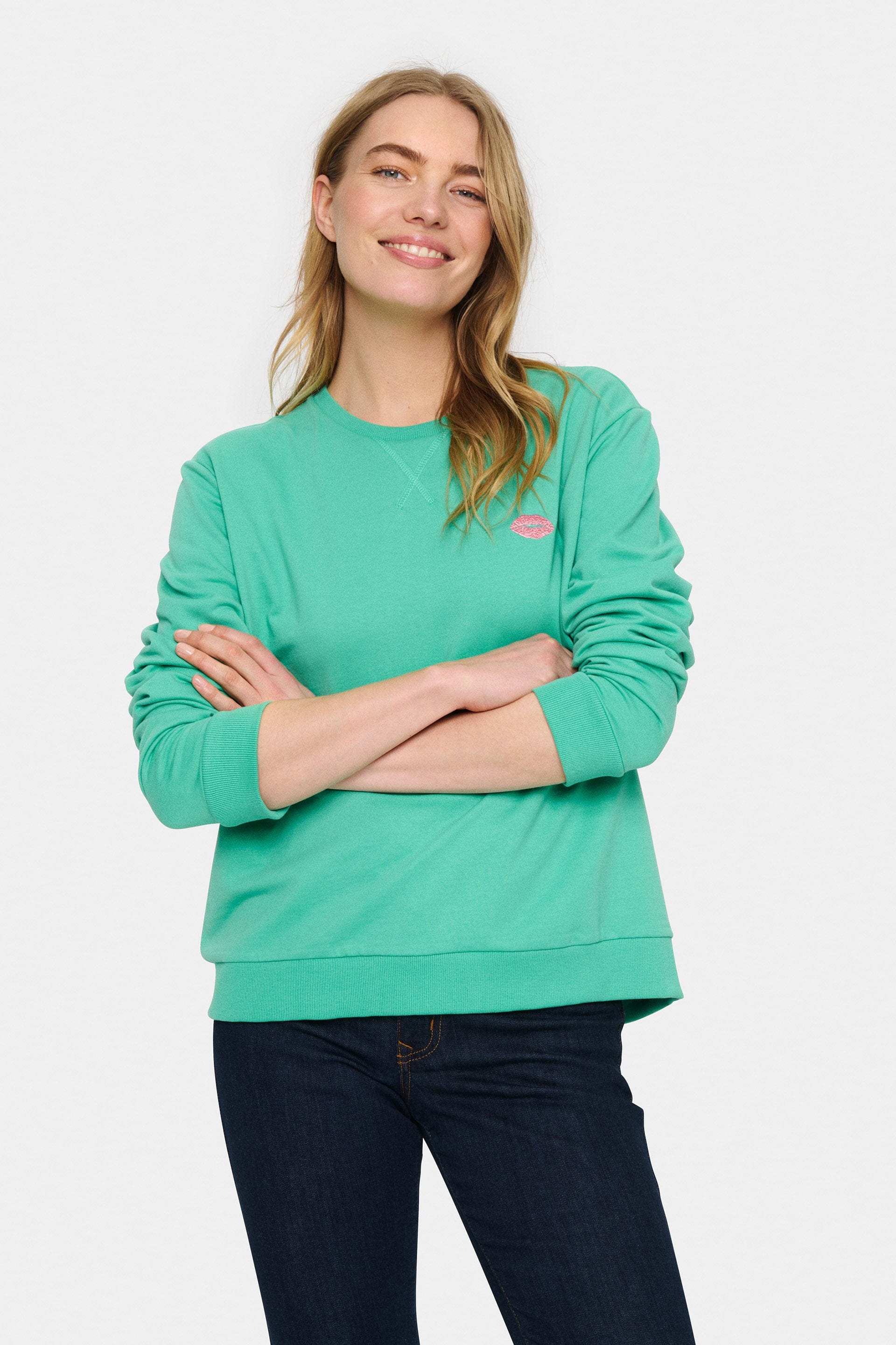 Saint Tropez Fanile Embroidered Detail Sweatshirt - Gumdrop Green