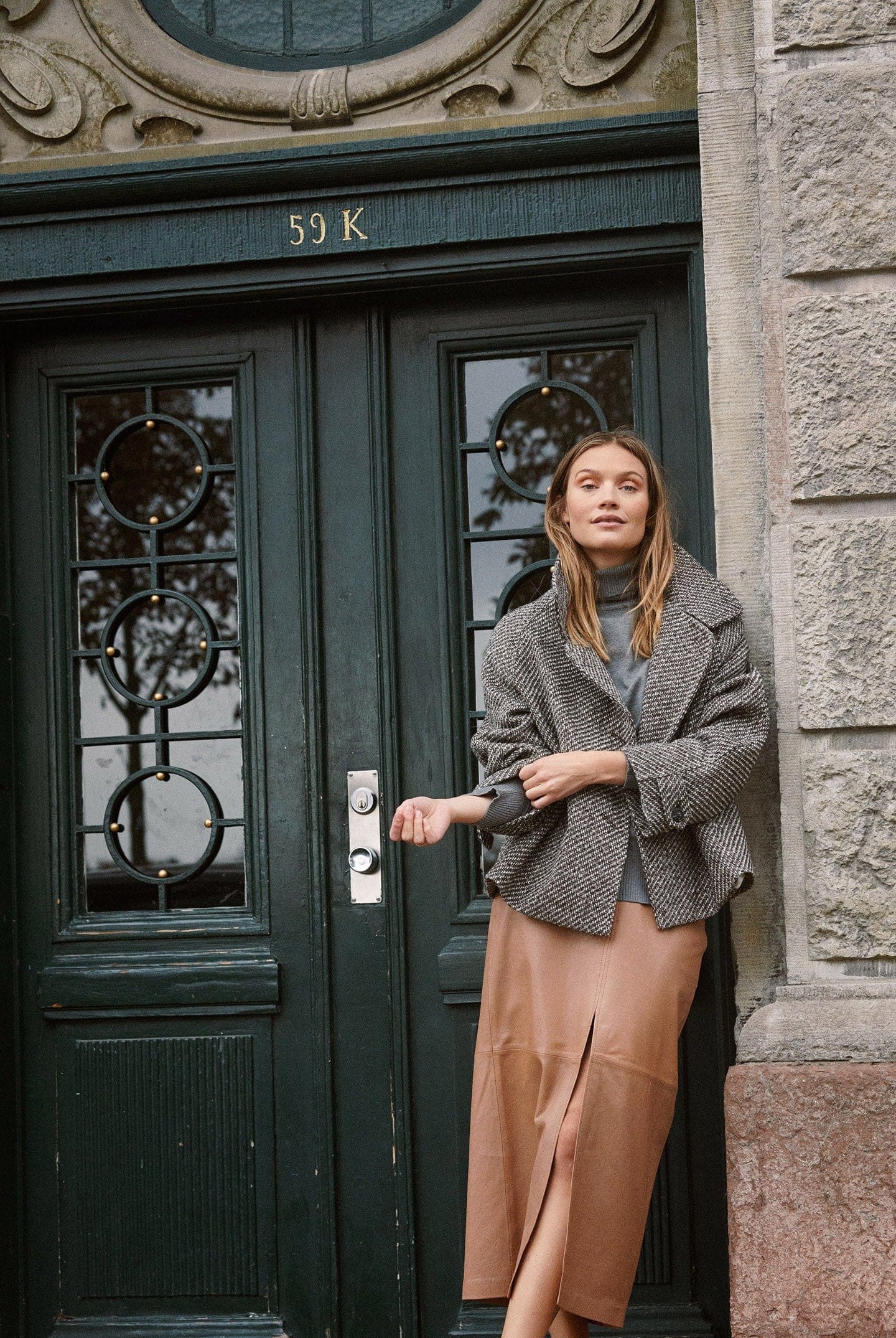 Saint Tropez Fawn Textured Short Coat - Mist Grey Melange