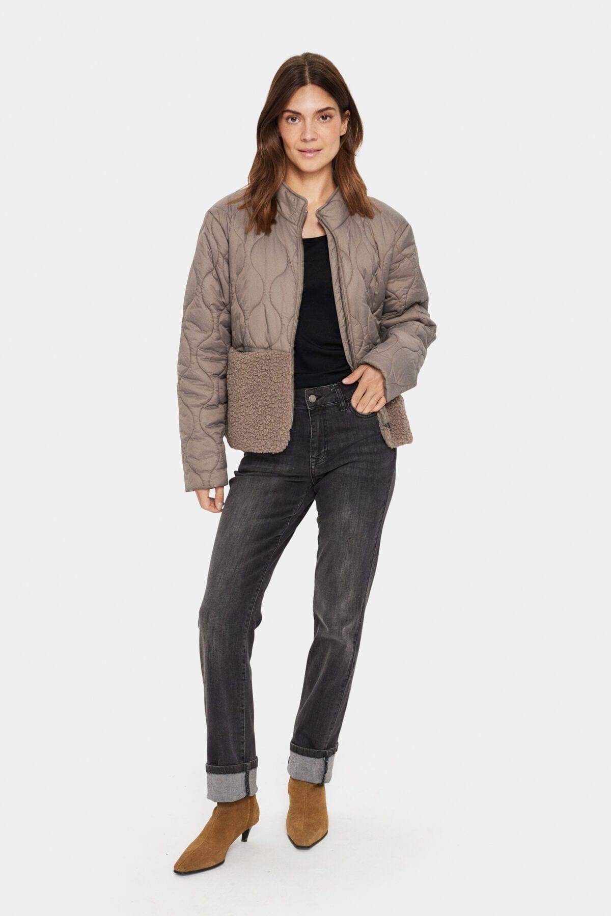 Saint Tropez Isodora Quilted Teddy Jacket - Cinder