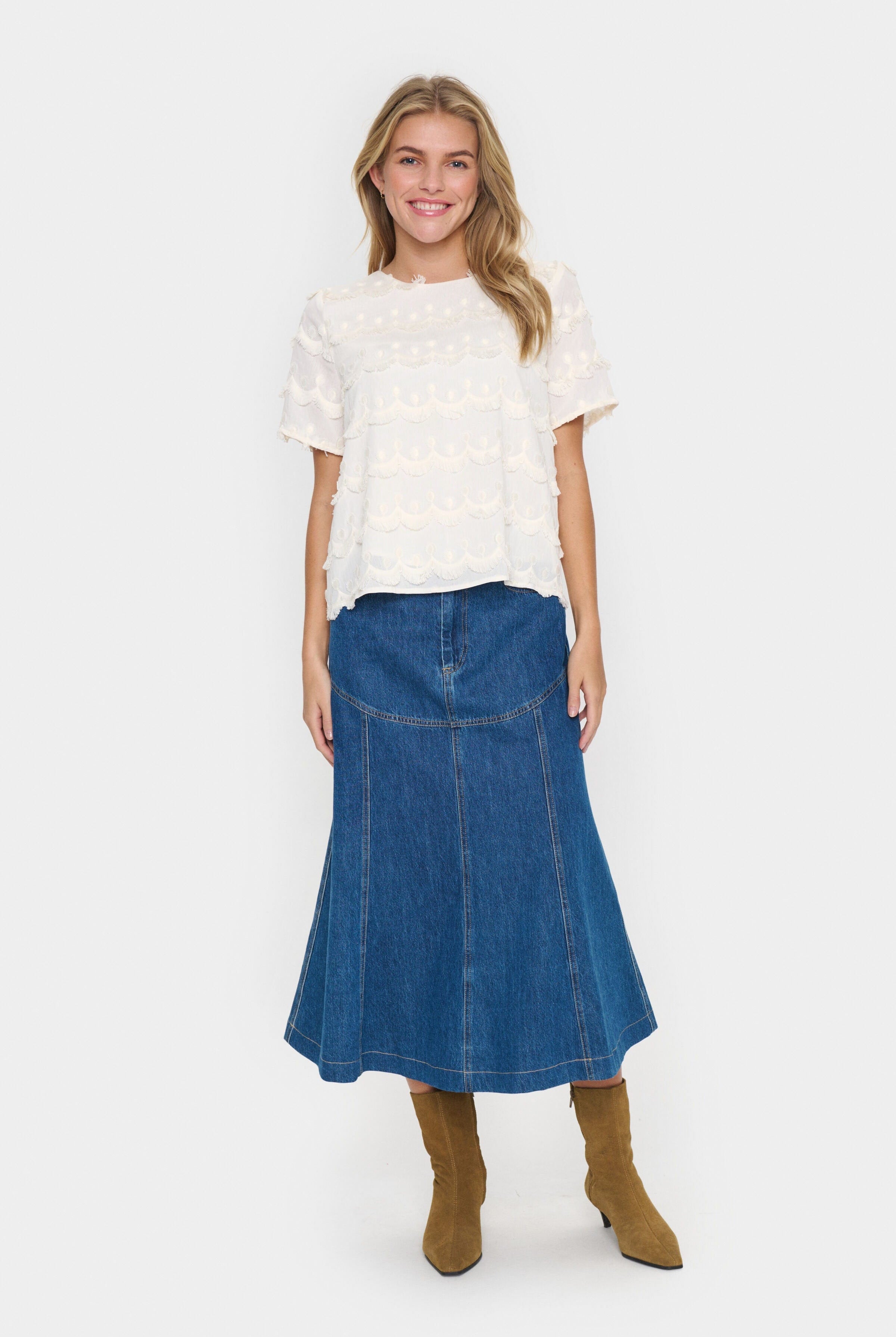 Saint Tropez Johanette Fringe Embellished Blouse - Ice