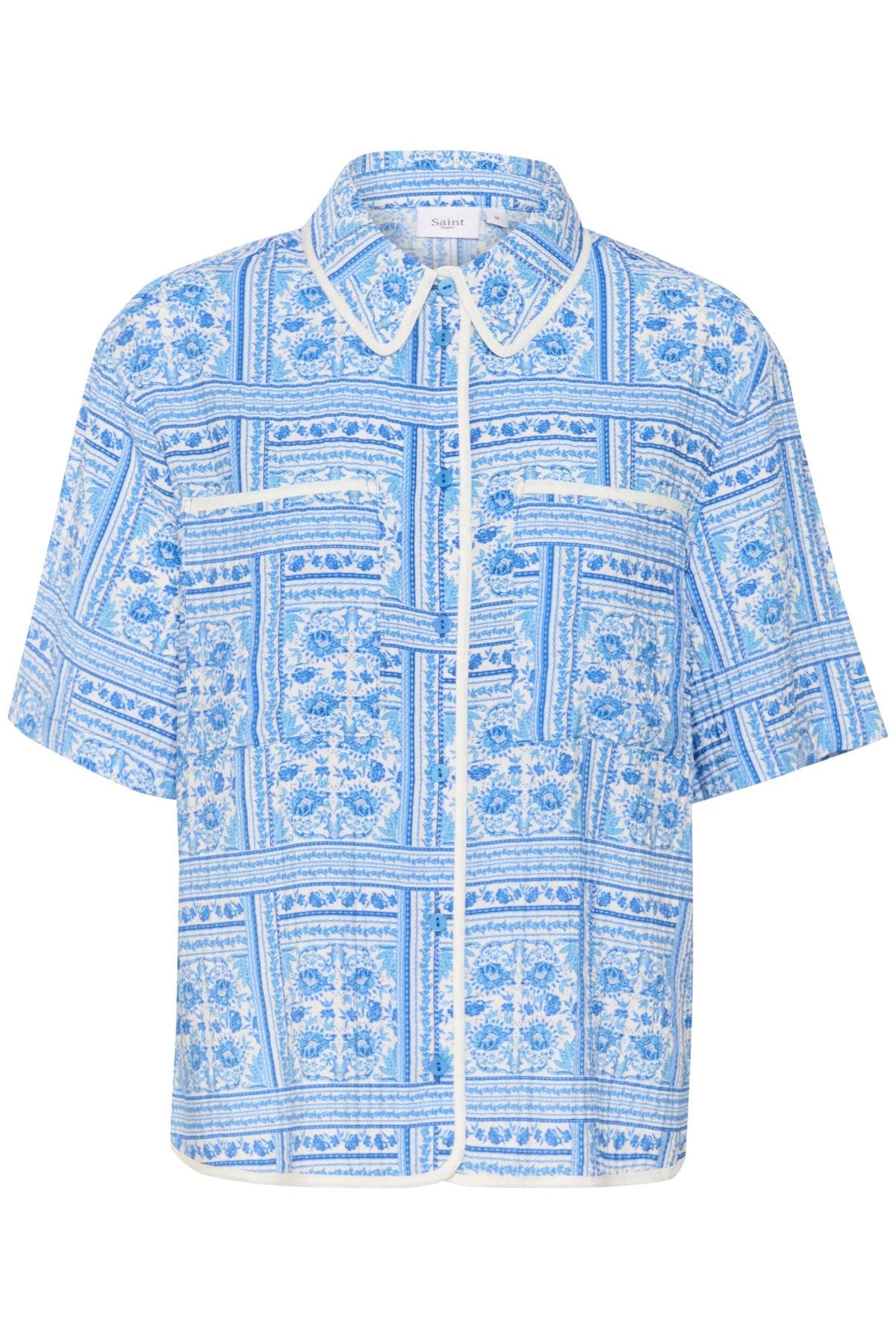 Saint Tropez Kaisa Printed Short Sleeve Shirt - Campanula Paisley Squares