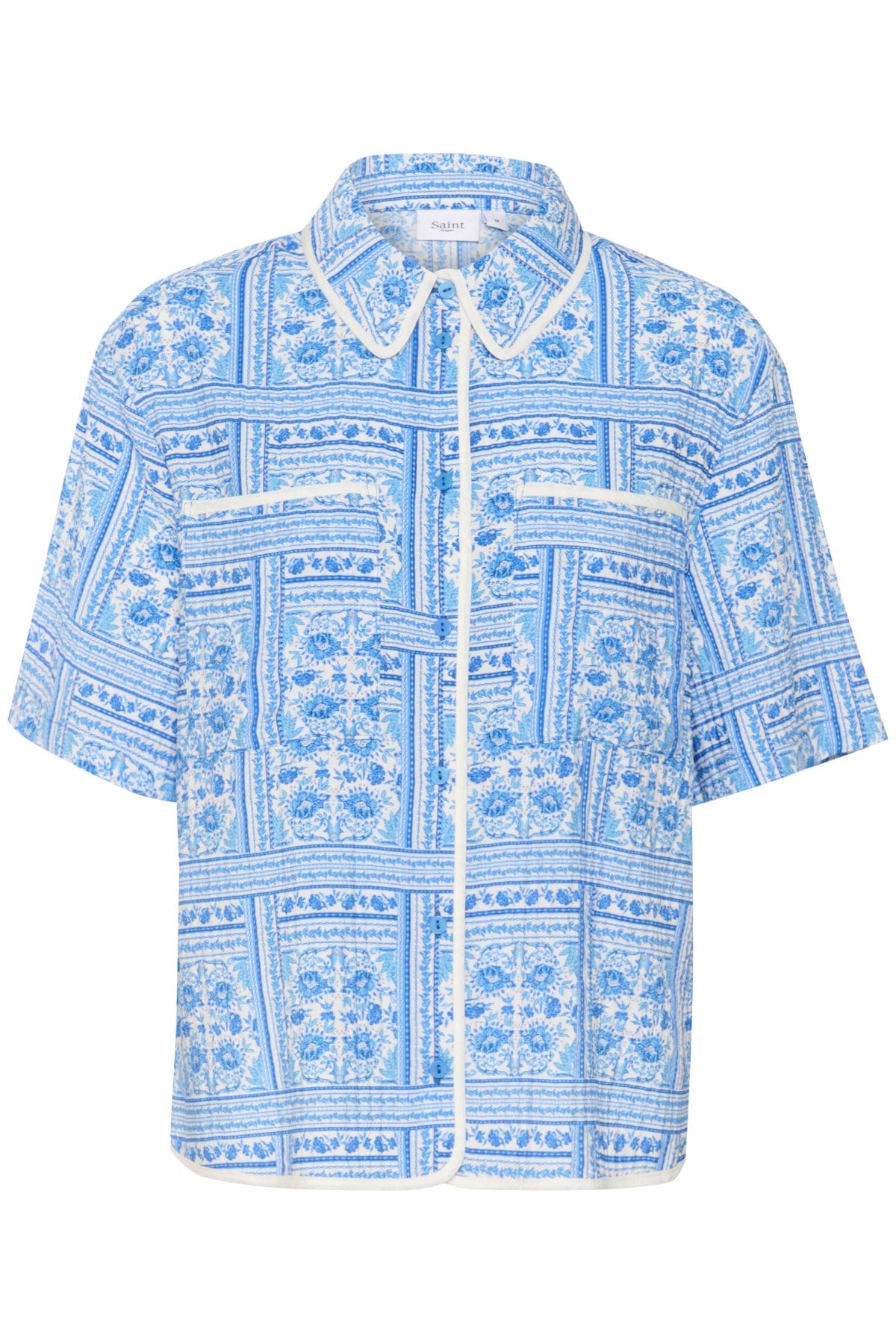 Saint Tropez Kaisa Printed Short Sleeve Shirt - Campanula Paisley Squares