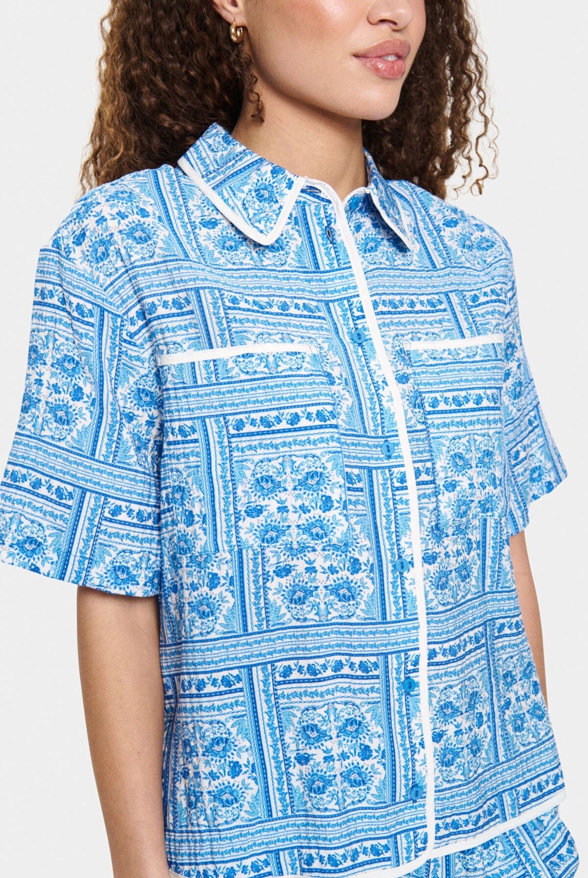Saint Tropez Kaisa Printed Short Sleeve Shirt - Campanula Paisley Squares