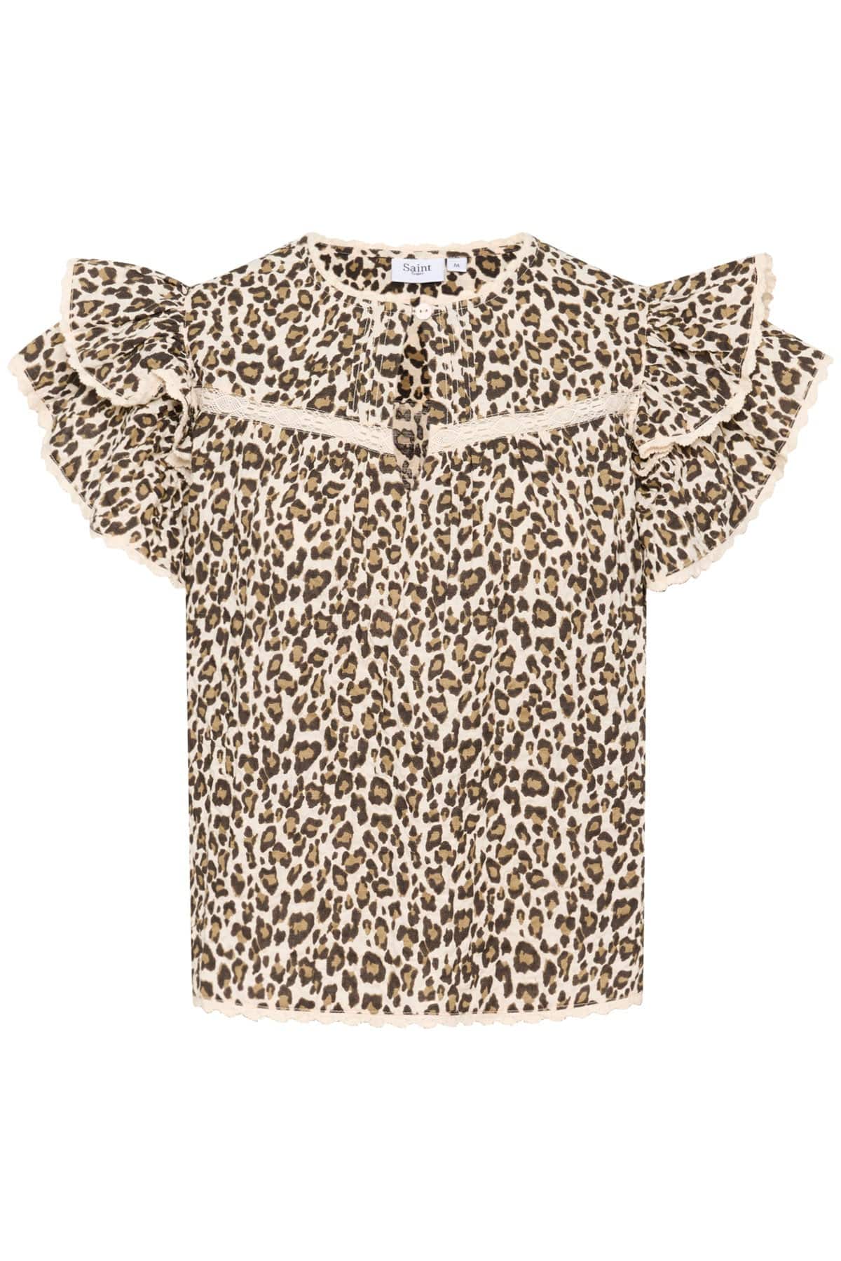 Saint Tropez Kirby Frill Detail Blouse - Creme Leopard Strokes