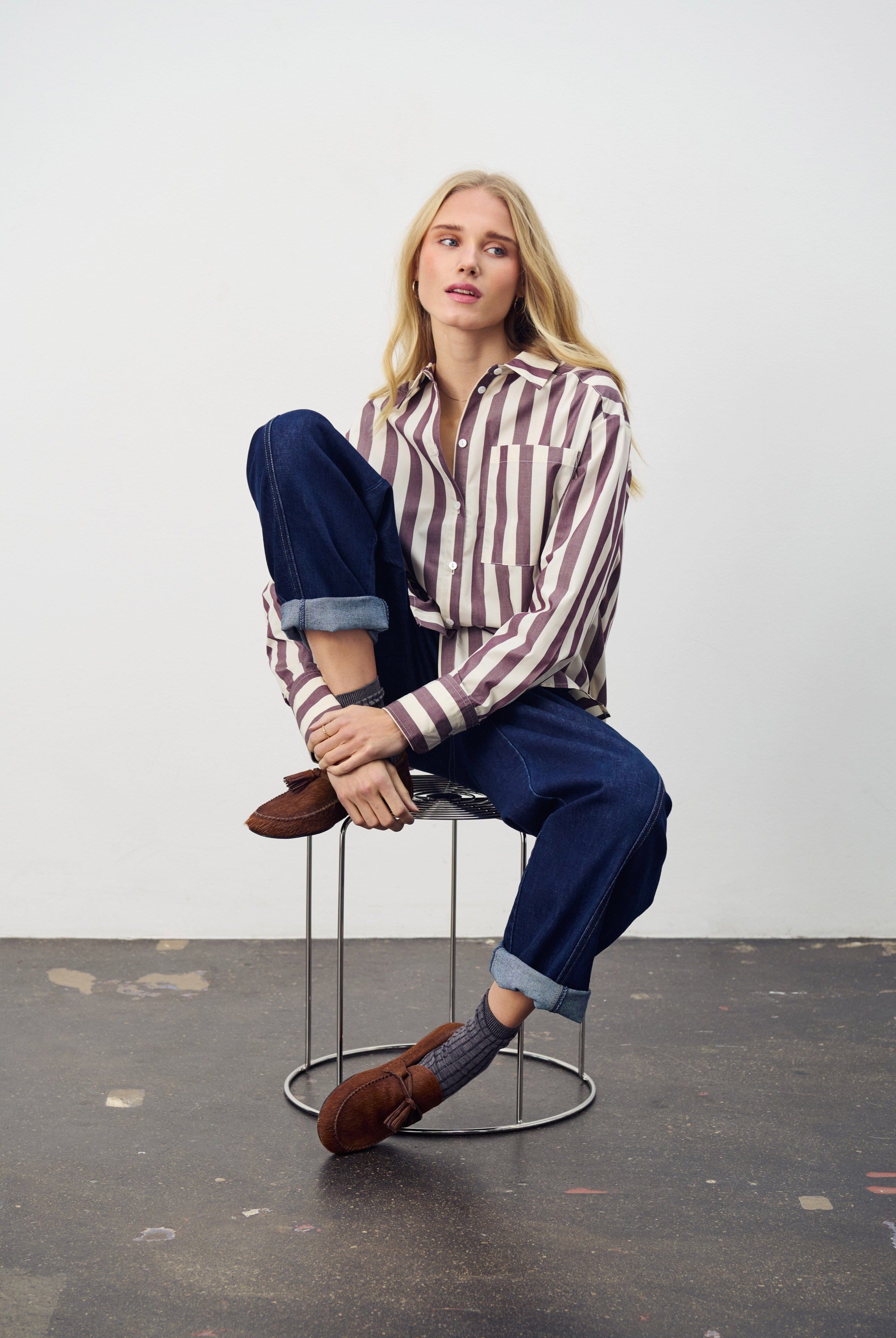 Saint Tropez Lieke Stripe Shirt - Decadent Chocolate Ice Stripe
