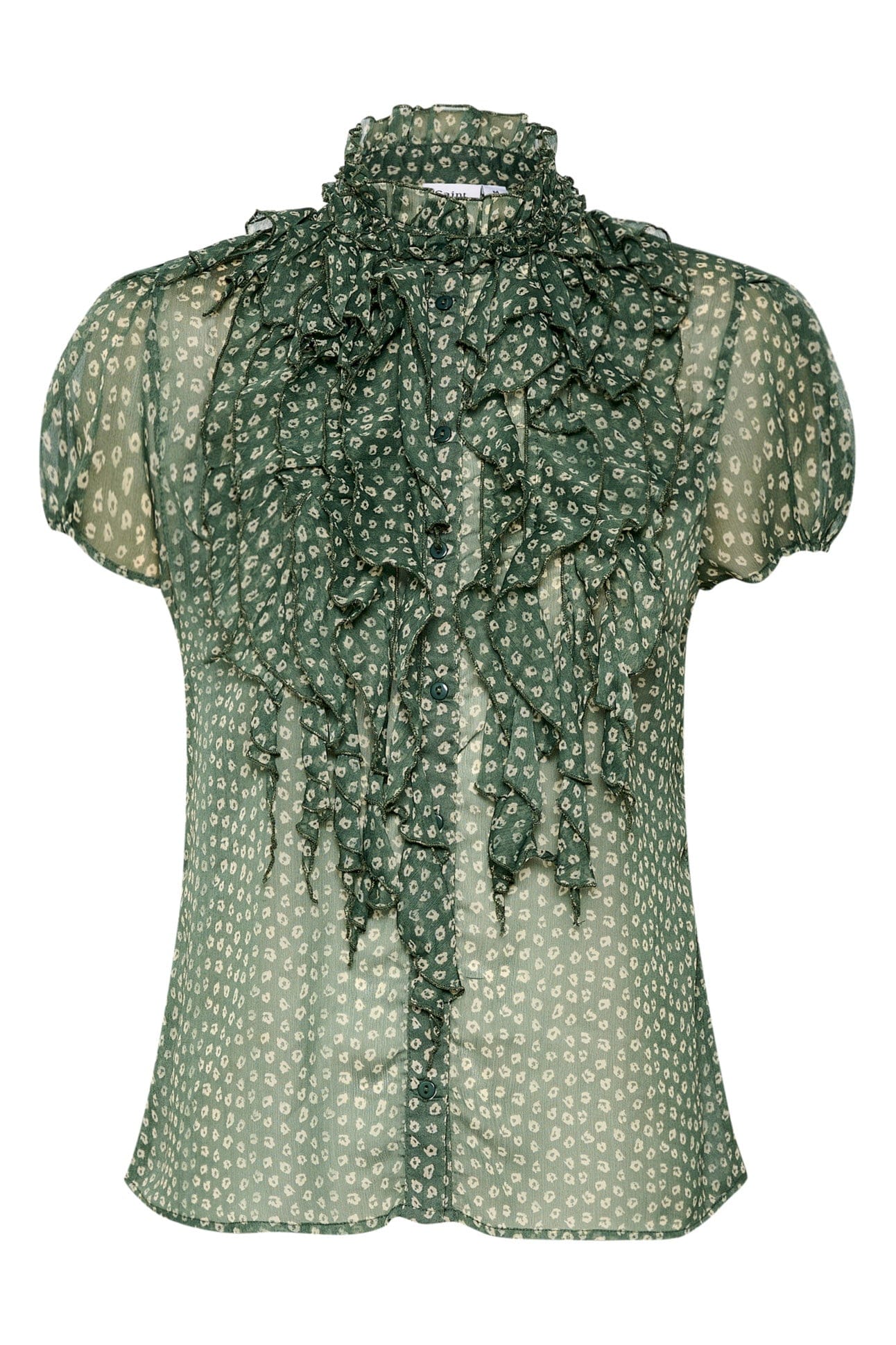 Saint Tropez Lilja Ruffle Detail Blouse - Dark Forest Mini Flower Shadow