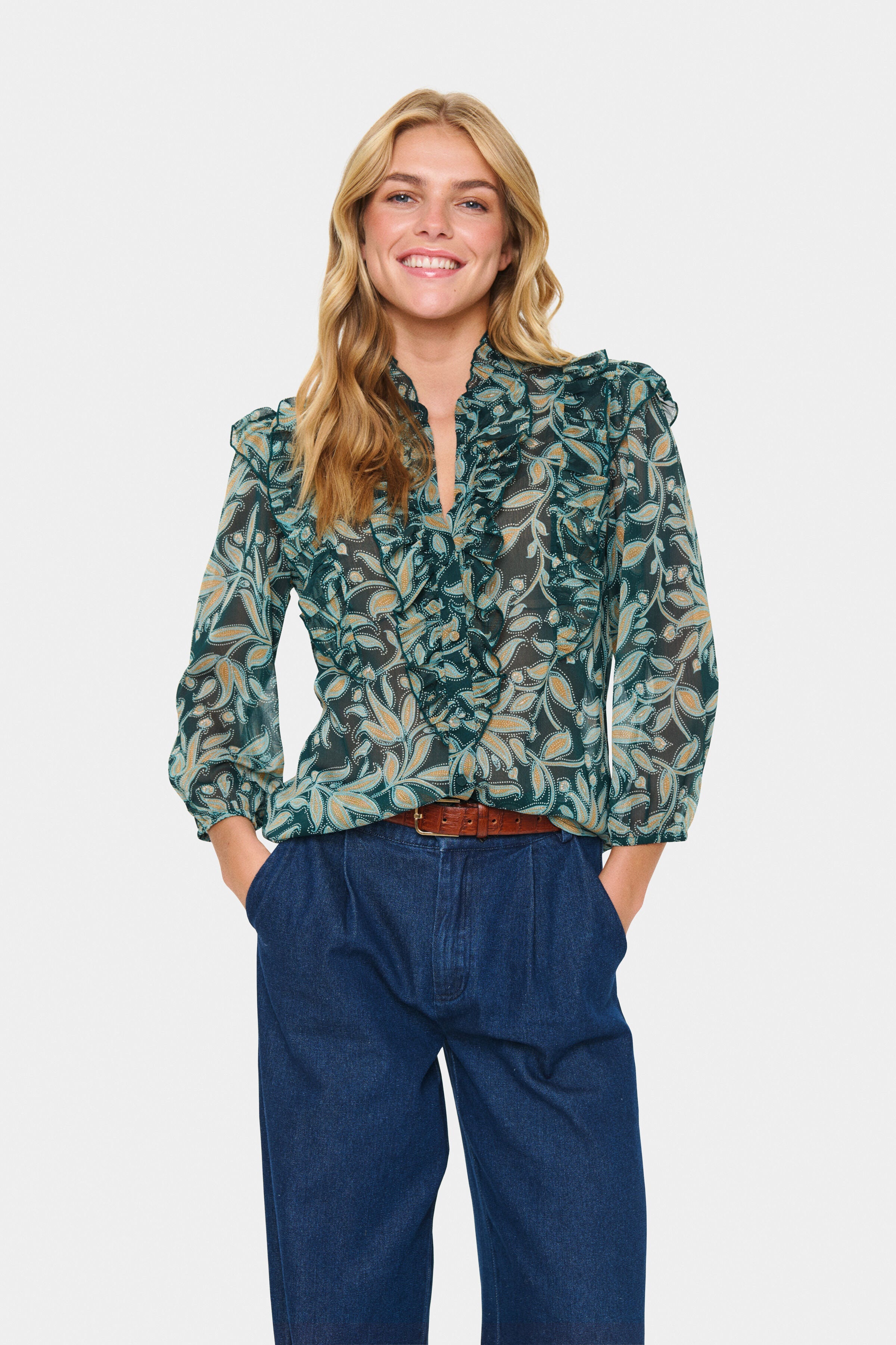 Saint Tropez Lilja Ruffle Detail Blouse - Pine Autumn Floral