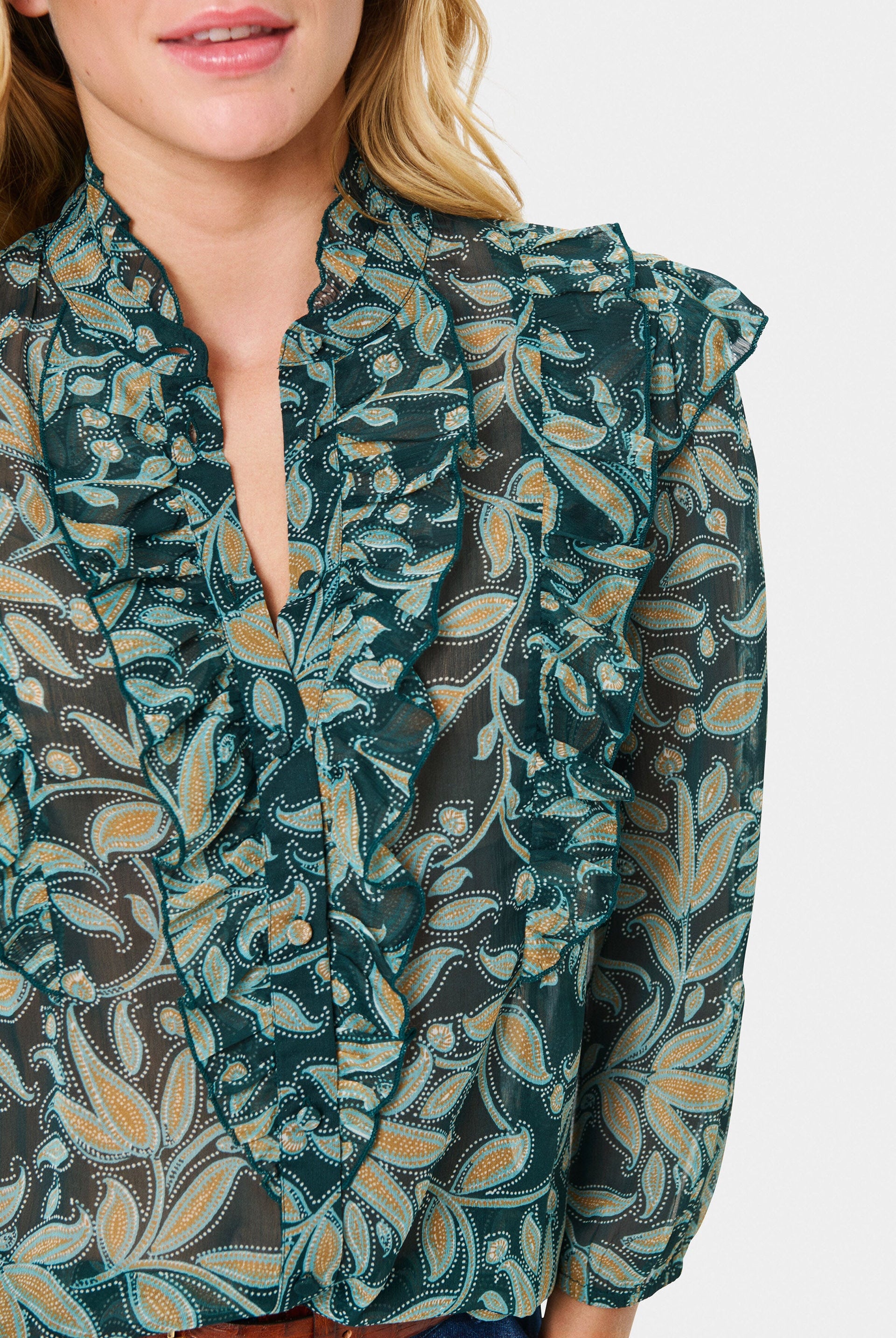 Saint Tropez Lilja Ruffle Detail Blouse - Pine Autumn Floral