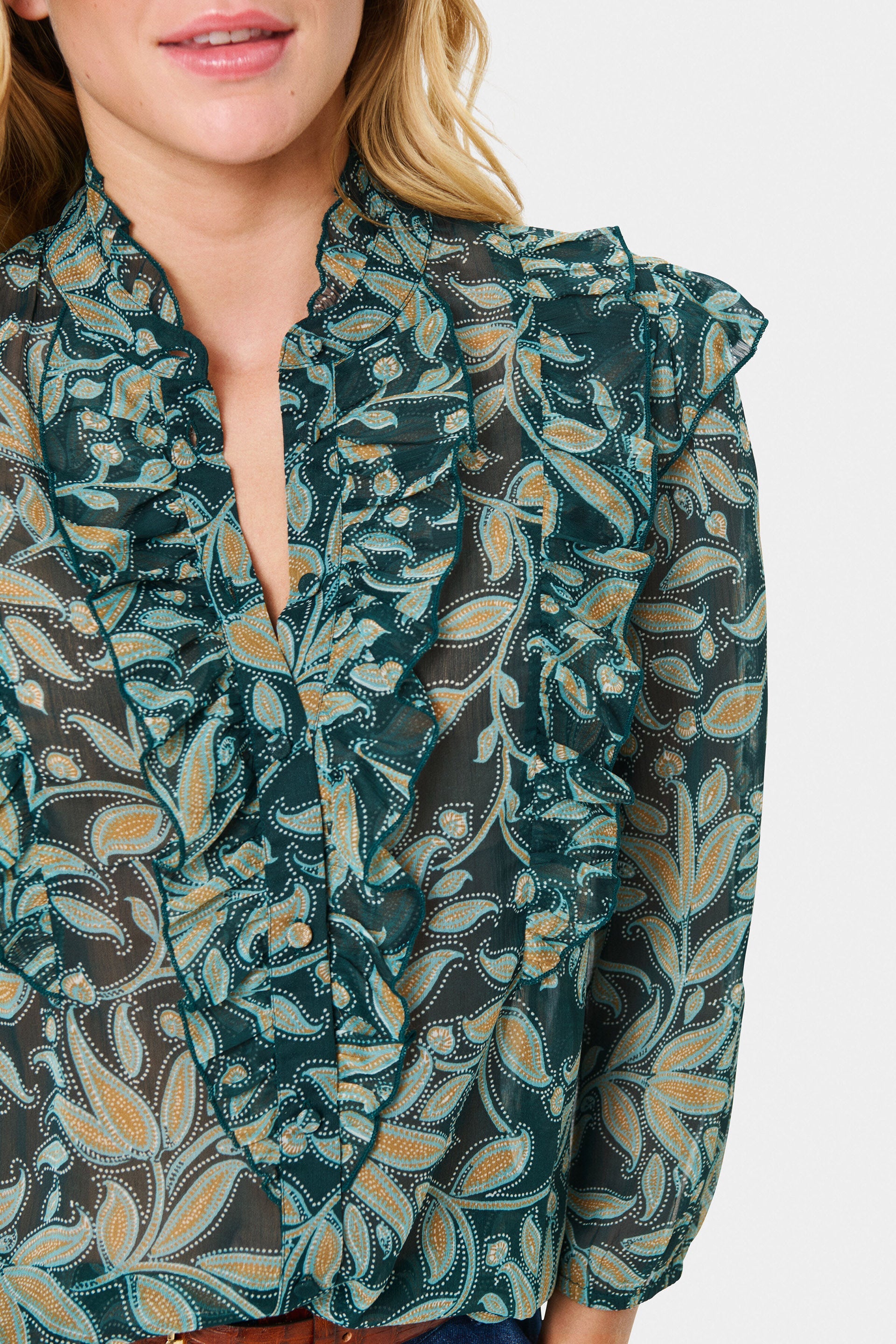 Saint Tropez Lilja Ruffle Detail Blouse - Pine Autumn Floral