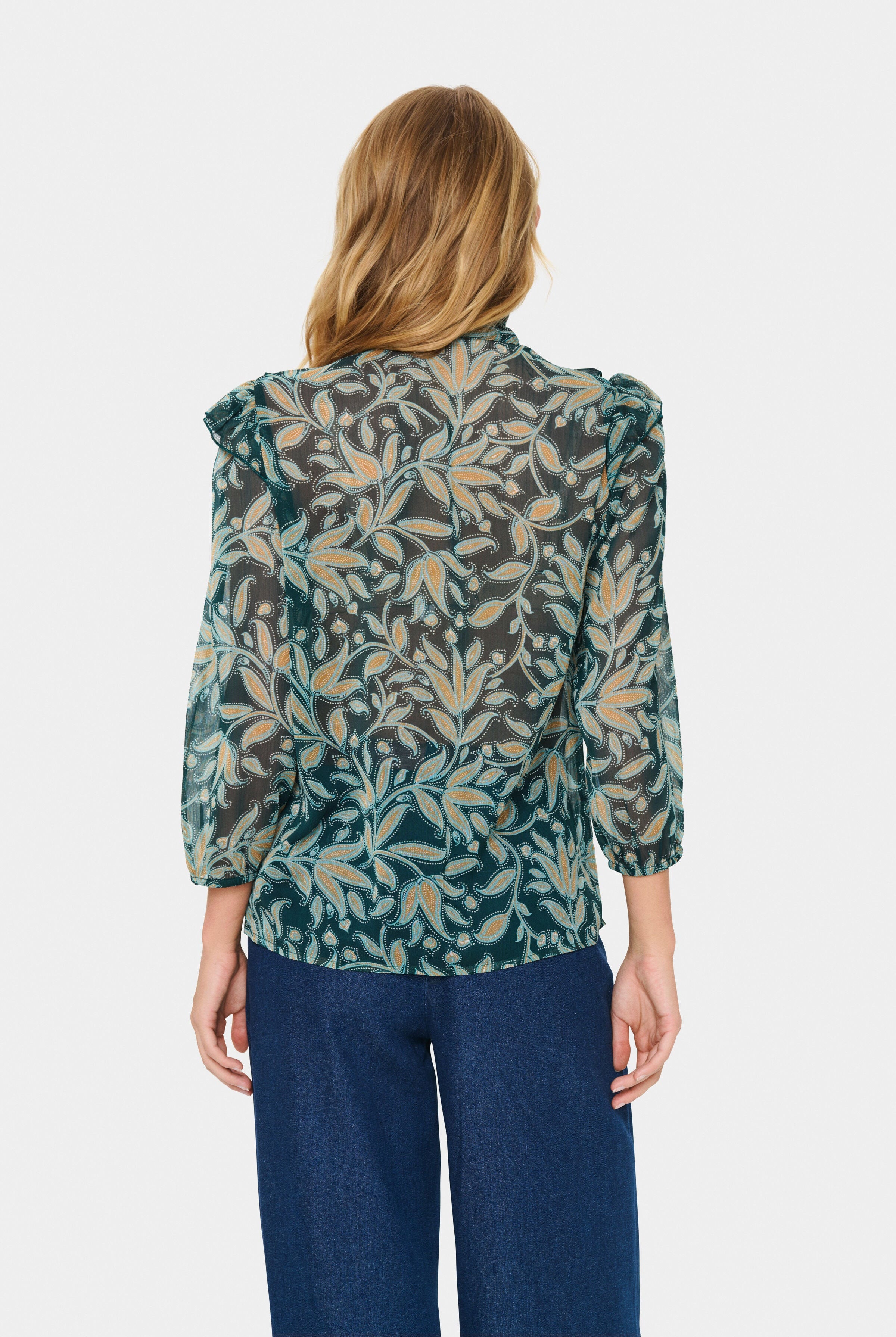 Saint Tropez Lilja Ruffle Detail Blouse - Pine Autumn Floral