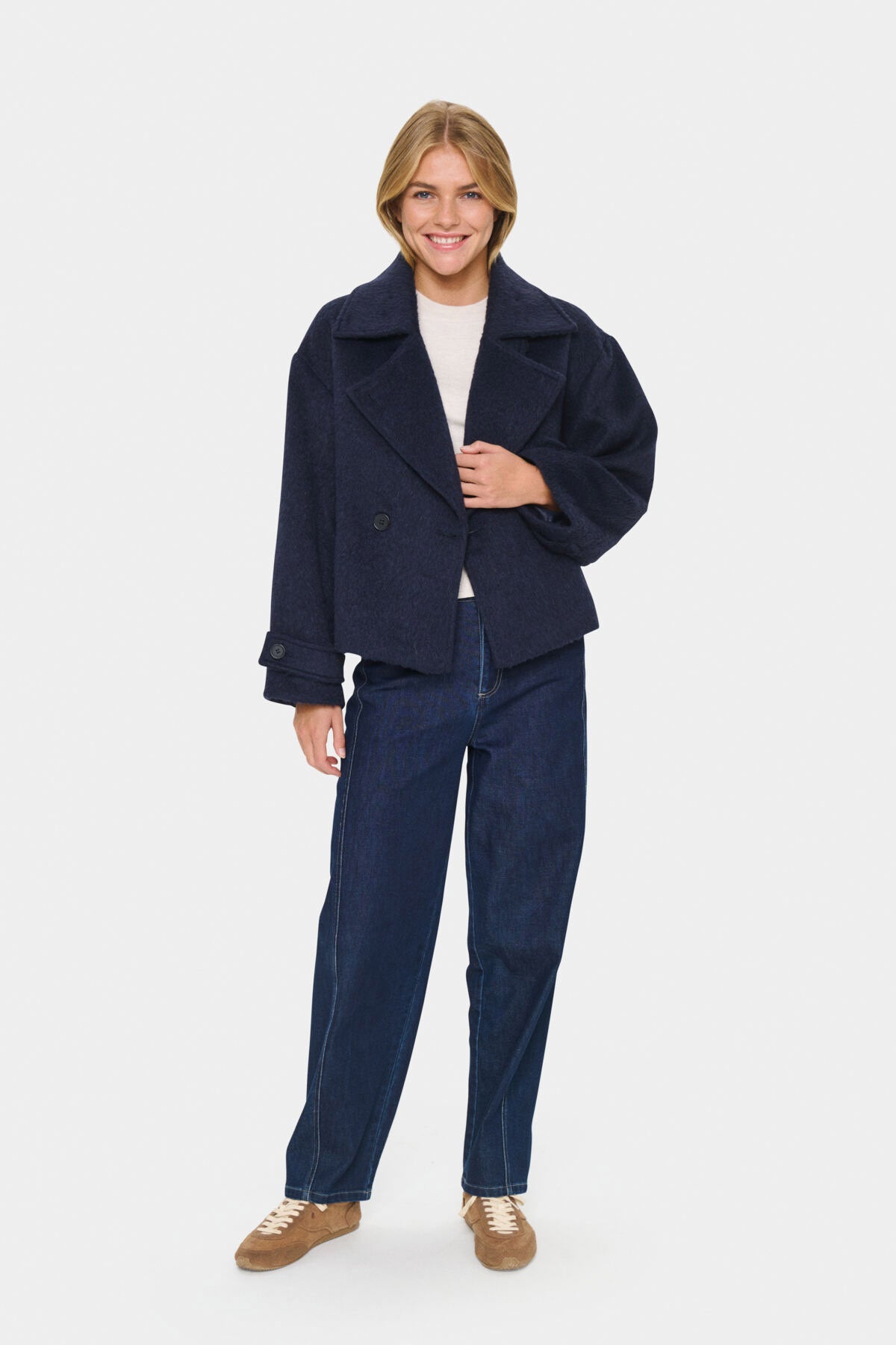 Saint Tropez Lira Wool Blend Short Coat - Night Sky