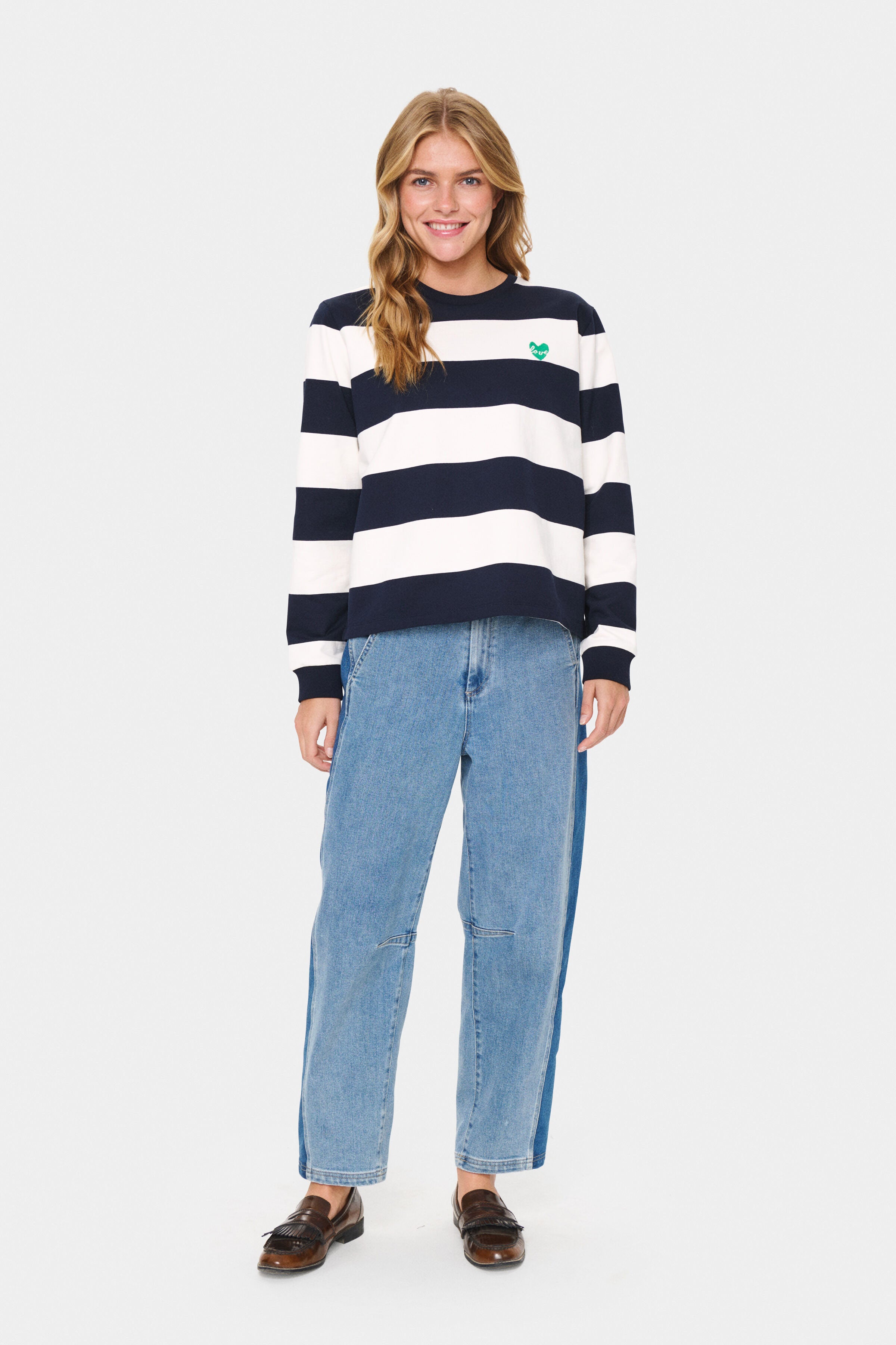 Saint Tropez Majsa Stripe Sweatshirt - Nightsky Ice Block Stripe