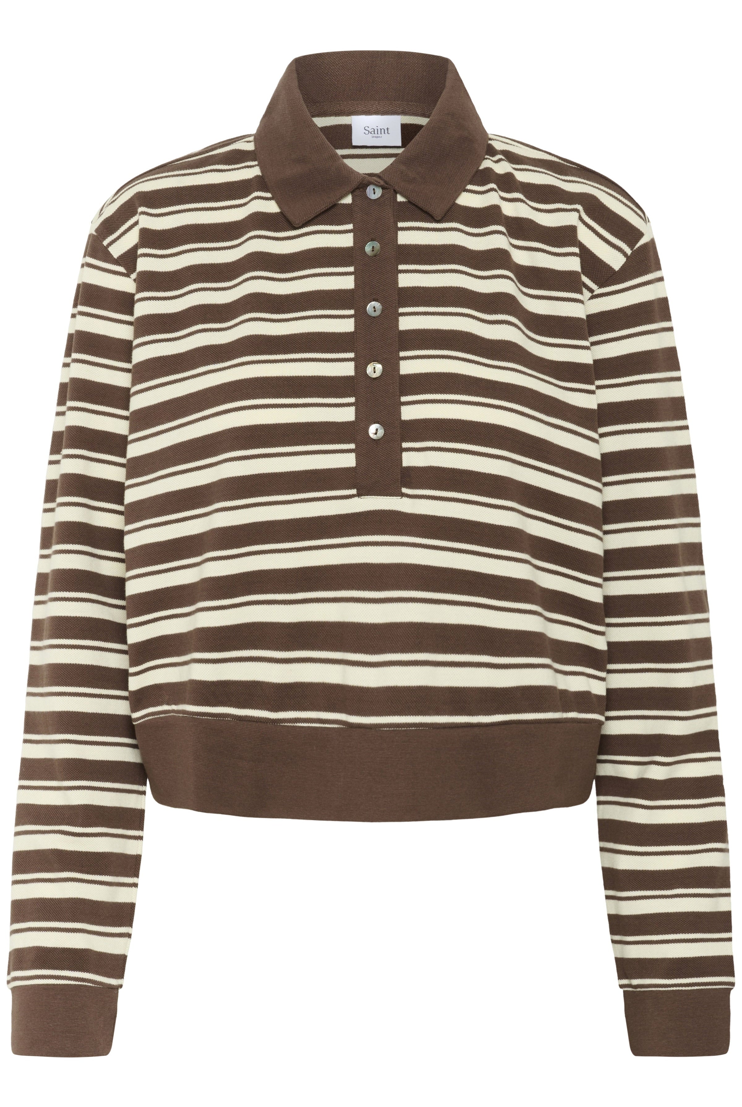 Saint Tropez Marjorie Stripe Long Sleeve Polo - Fondue Fudge Stripe