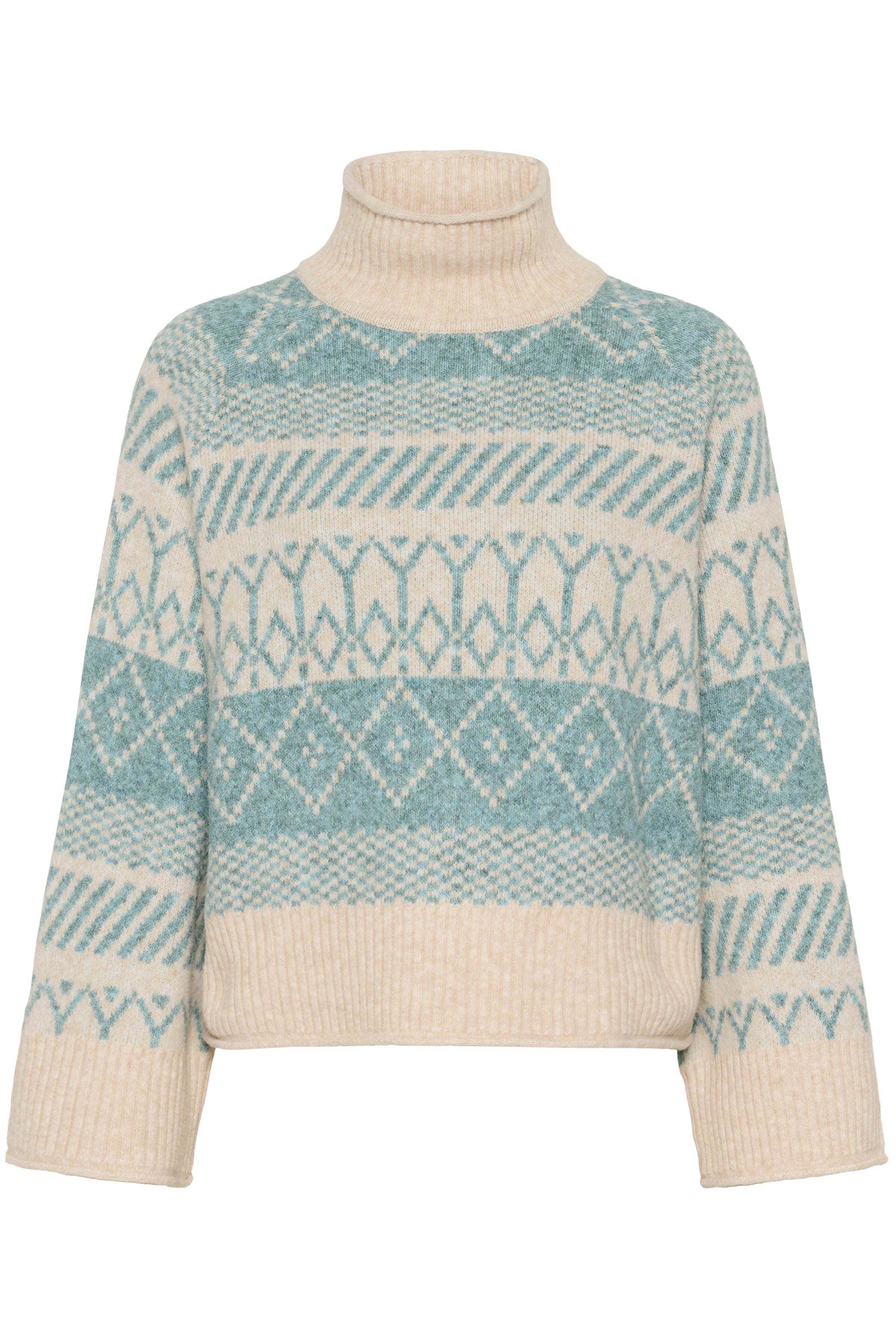 Saint Tropez Micha Rollneck Patterned Jumper - Aqua Haze Melange